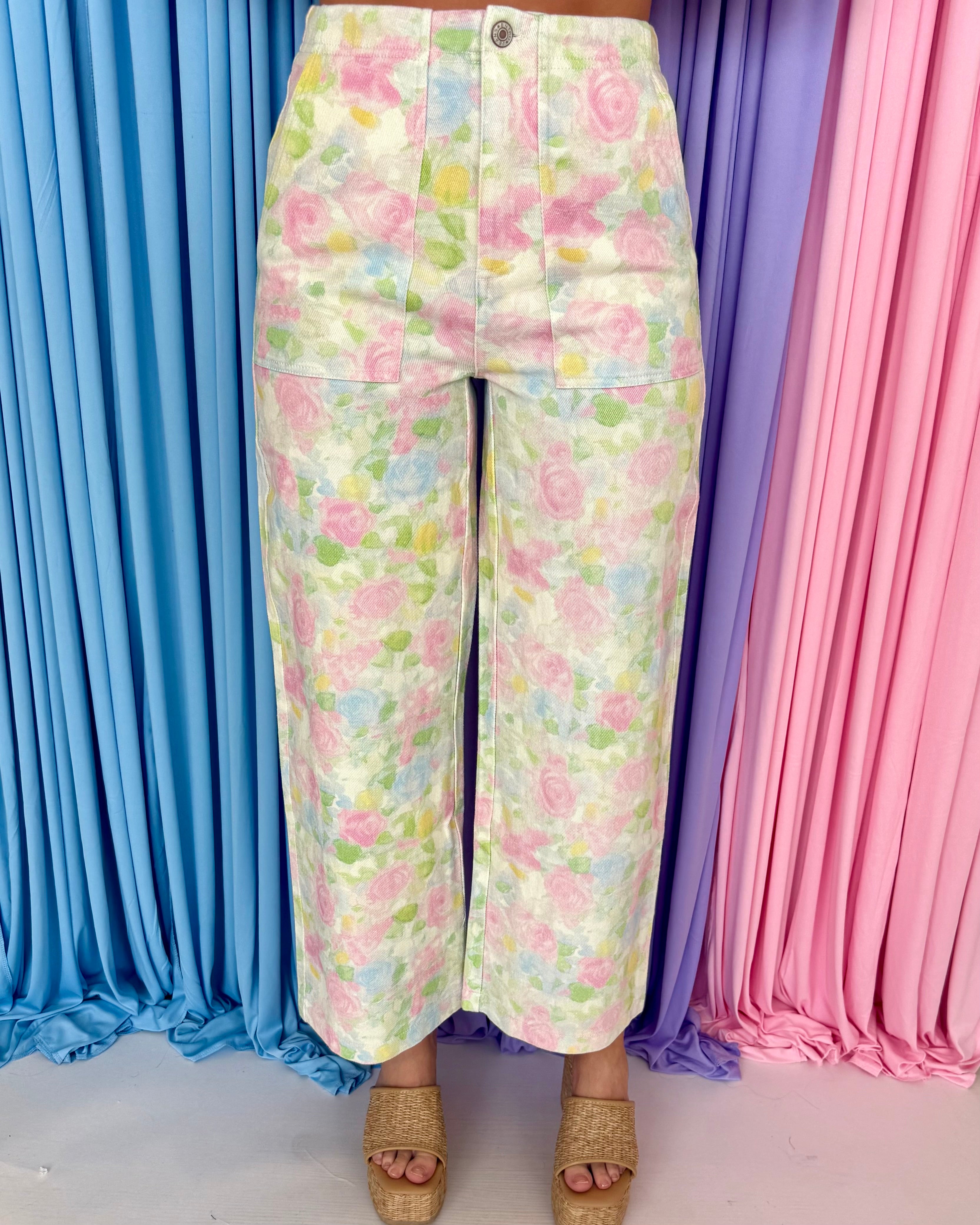 Total Darling Pink Combo Floral High Waist Pants-Shop-Womens-Boutique-Clothing