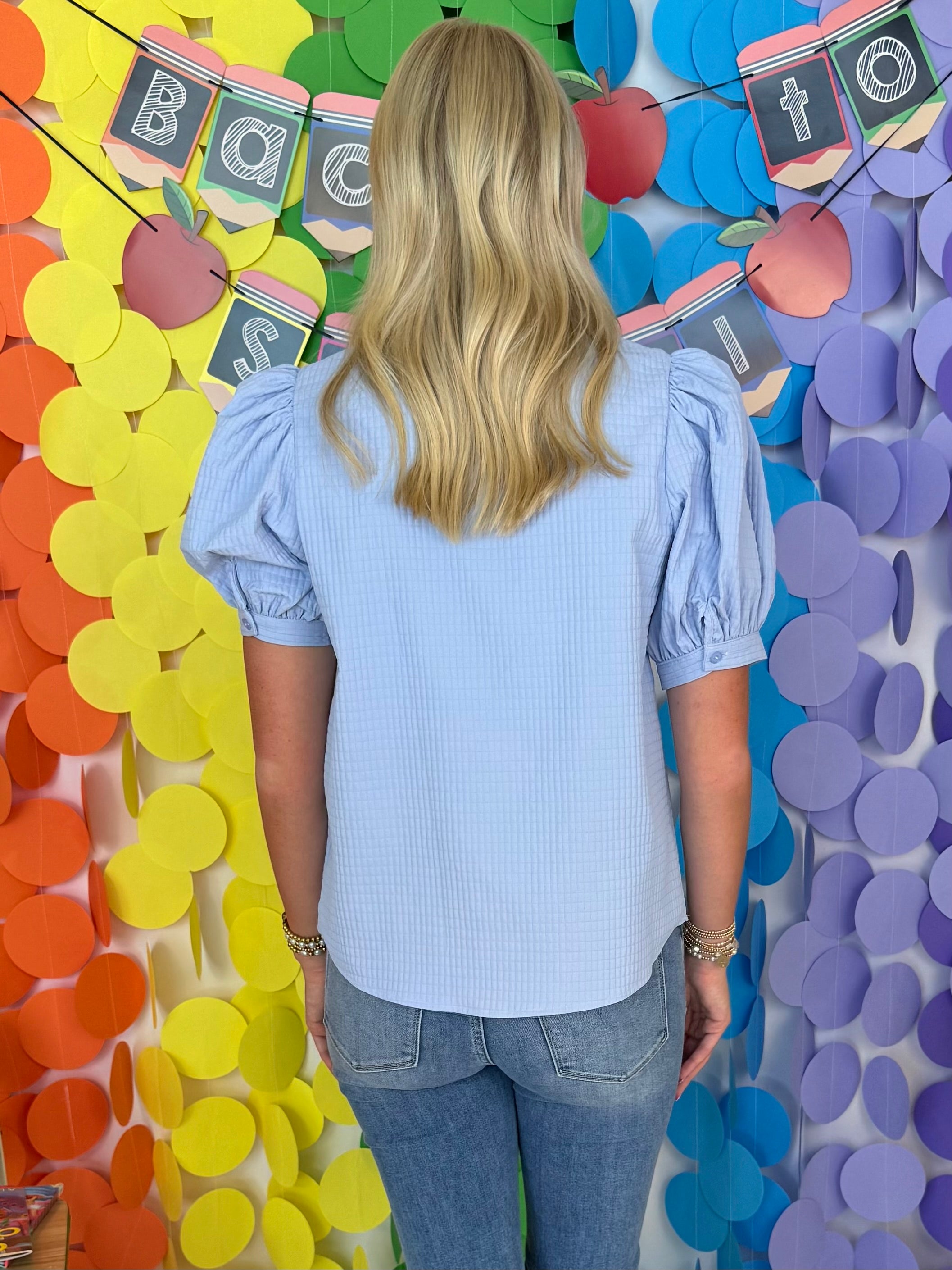 Sweet Devotion Blue Ruffle V-Neck Top-Shop-Womens-Boutique-Clothing