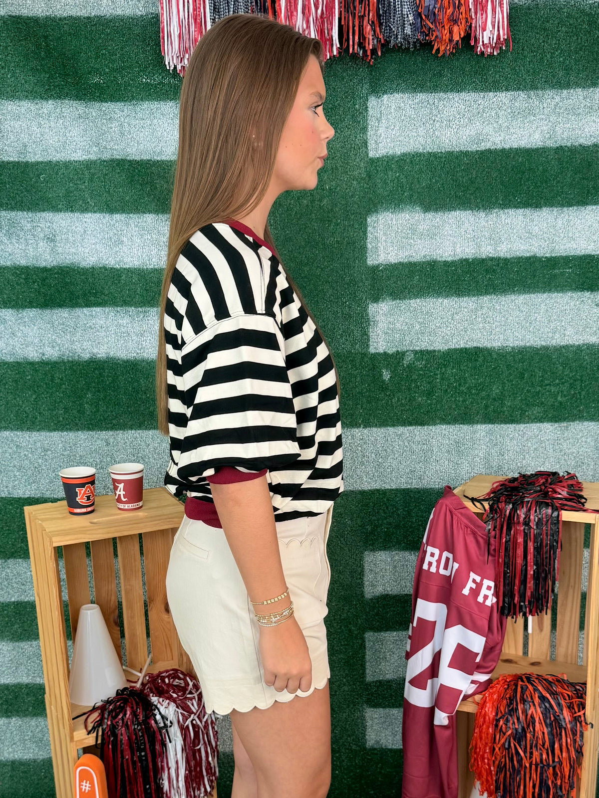 Home Field Black Striped Bubble Sleeve Top-Shop-Womens-Boutique-Clothing