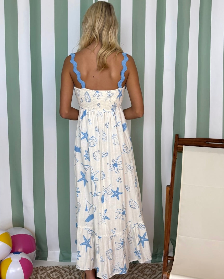 Subtle Shine Blue Sea Print Maxi Dress-Shop-Womens-Boutique-Clothing