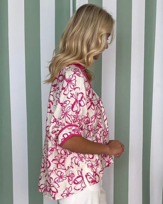 Flirty Moments Magenta Floral Banded Top-Shop-Womens-Boutique-Clothing
