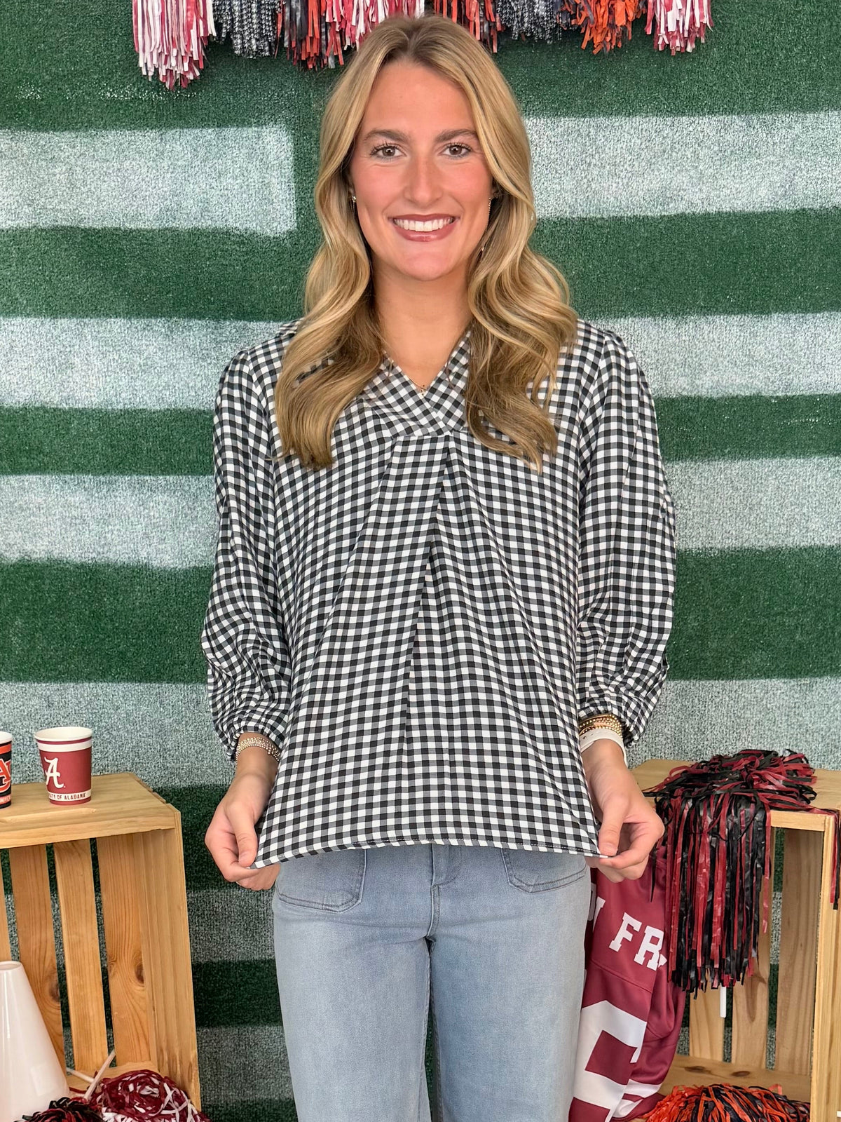 The Weekend Black Checkered Open Collared Top-Shop-Womens-Boutique-Clothing