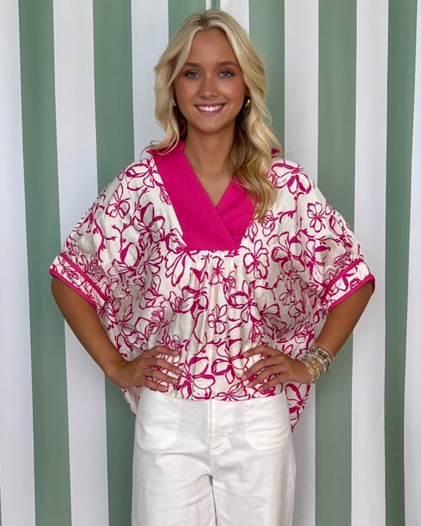 Flirty Moments Magenta Floral Banded Top-Shop-Womens-Boutique-Clothing