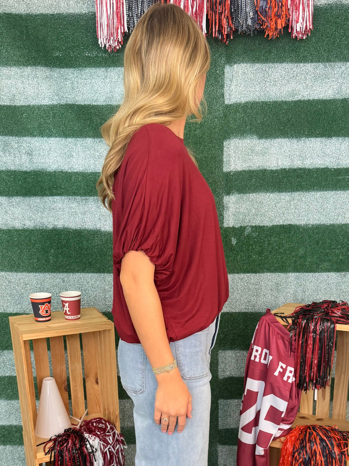 Best Dressed Wine Bamboo Bubble Sleeve Hem Knit Top-Shop-Womens-Boutique-Clothing