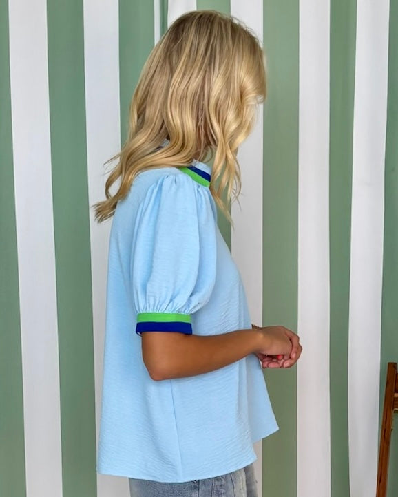 Nothing Compares Sky Blue Stripe Trim Top-Shop-Womens-Boutique-Clothing