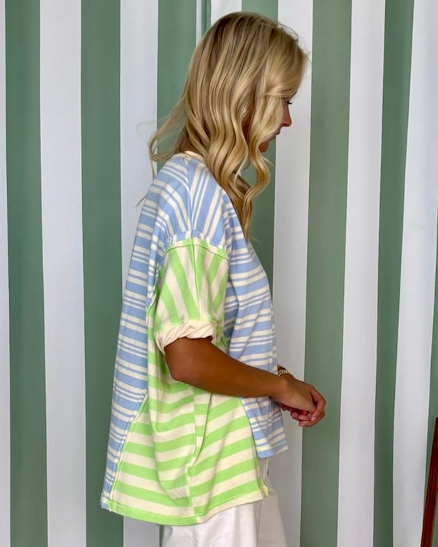 Some Fun Blue/Lime Stripe Oversized Top-Shop-Womens-Boutique-Clothing