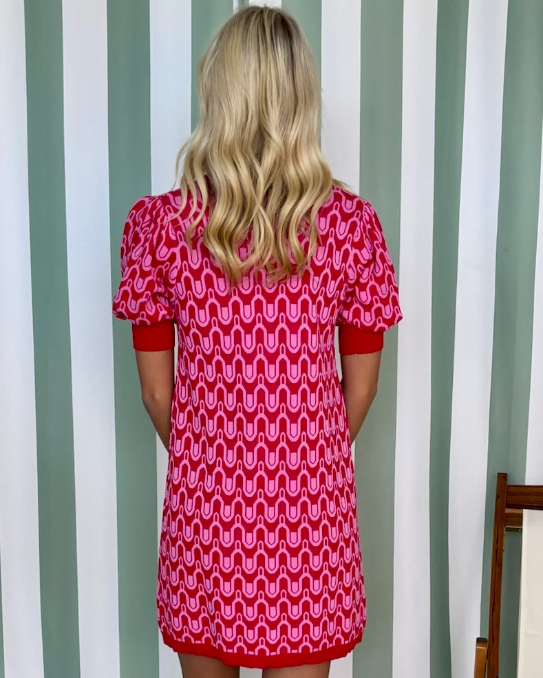Where To Go Red Pattern Knit Dress-Shop-Womens-Boutique-Clothing