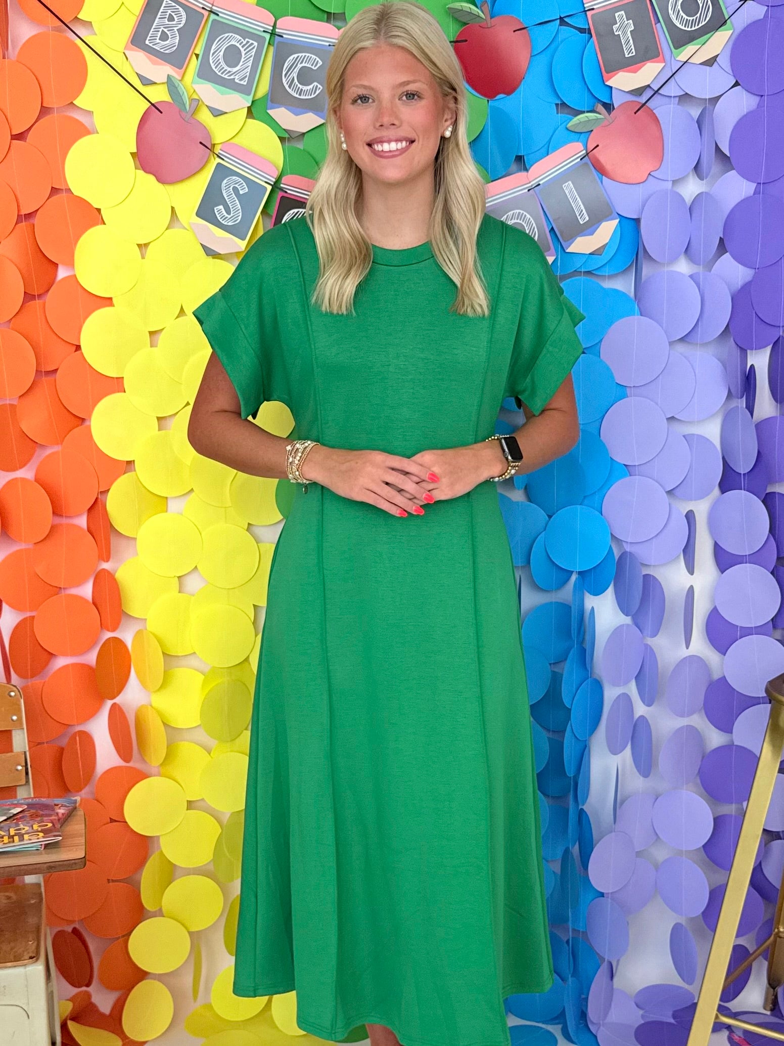 After Hours Green Paneled Seam Midi Dress-Shop-Womens-Boutique-Clothing