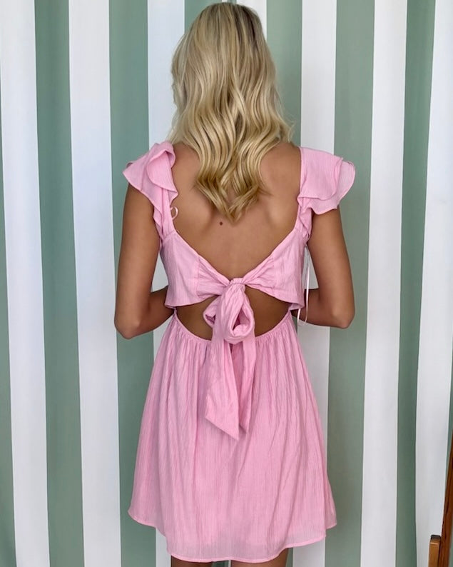 Glancing Looks Pink Ruffle Tie Dress-Shop-Womens-Boutique-Clothing