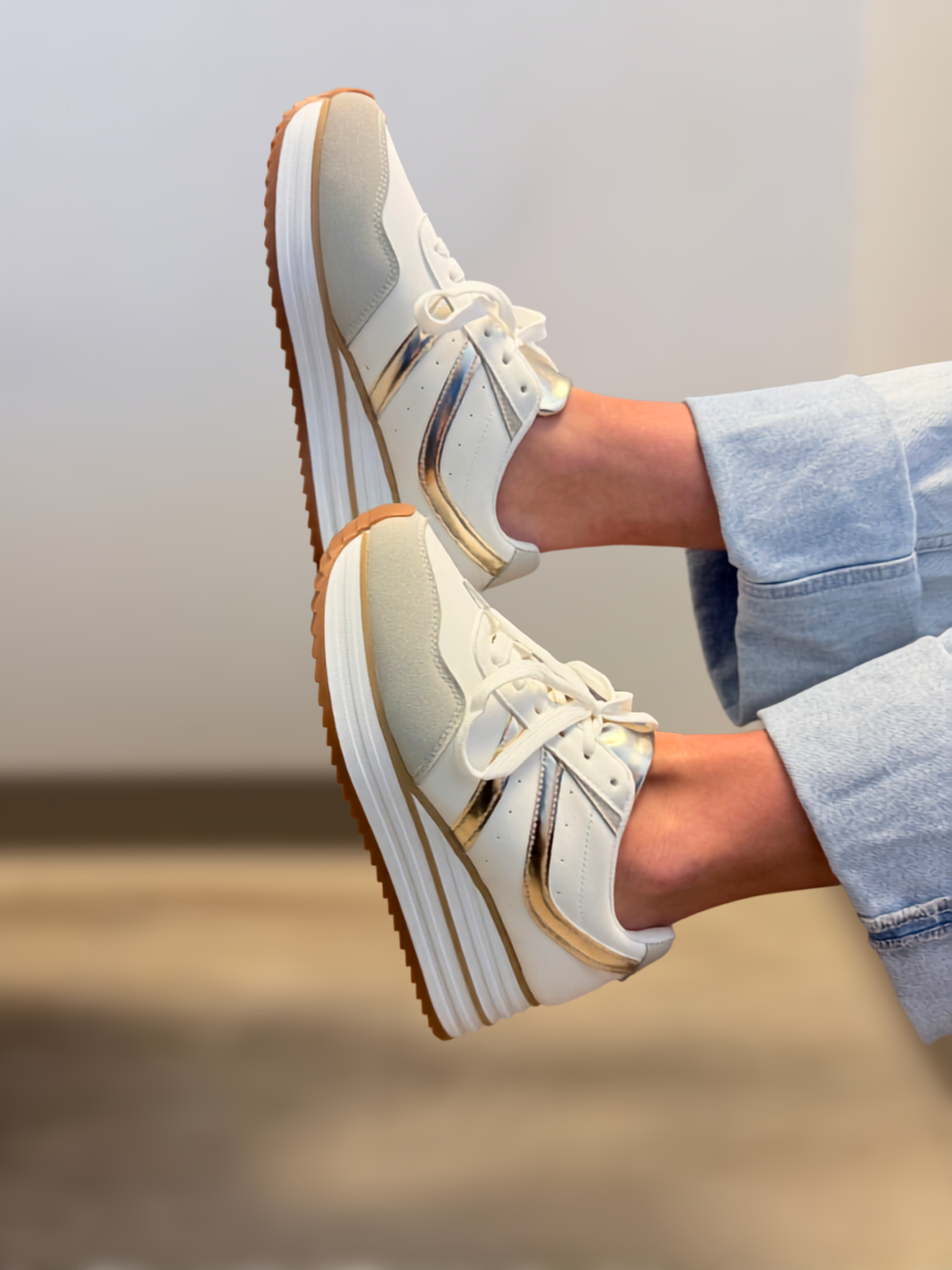 Camila Gold Combo Metallic Platform Lace Up Sneakers-Shop-Womens-Boutique-Clothing