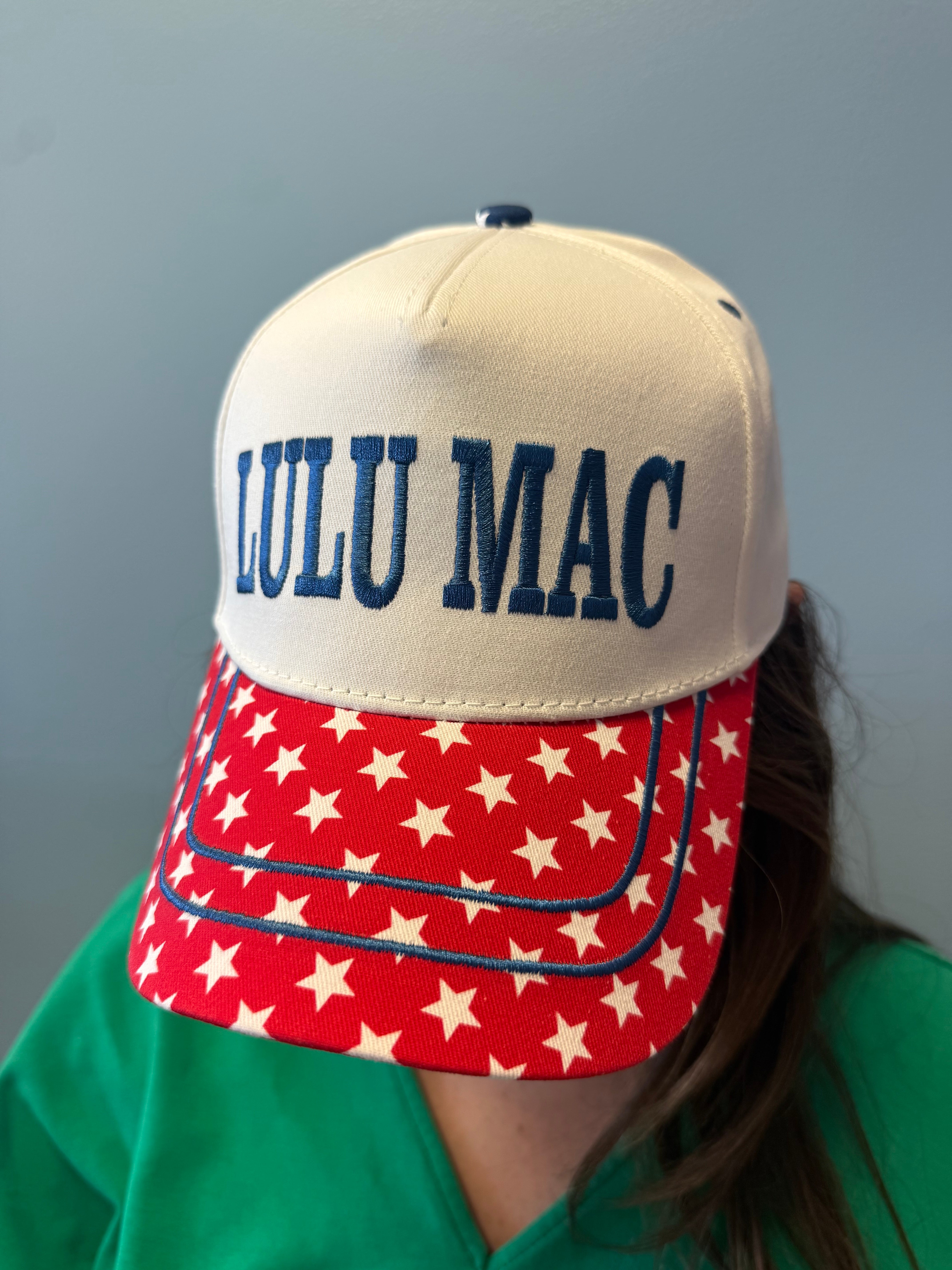 Lulu Mac Navy Stitch Red Bill Hat-Shop-Womens-Boutique-Clothing