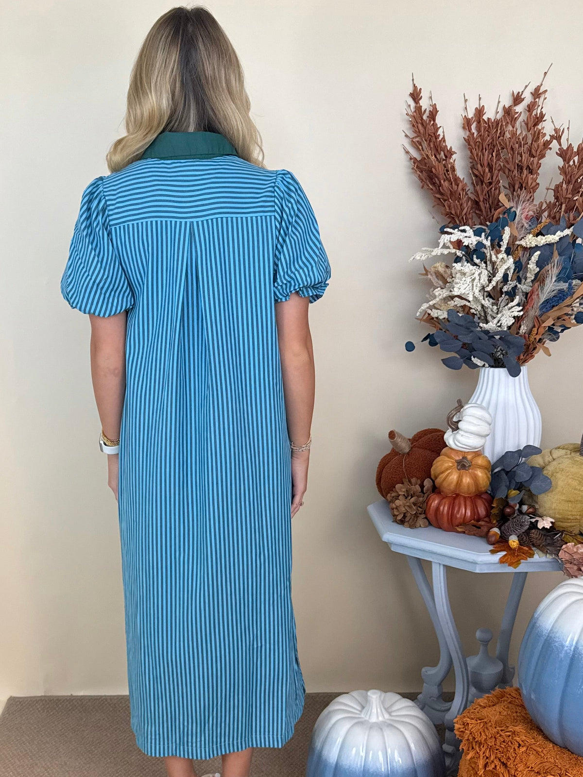 Autumn Strolls H Green Striped Midi Dress-Shop-Womens-Boutique-Clothing