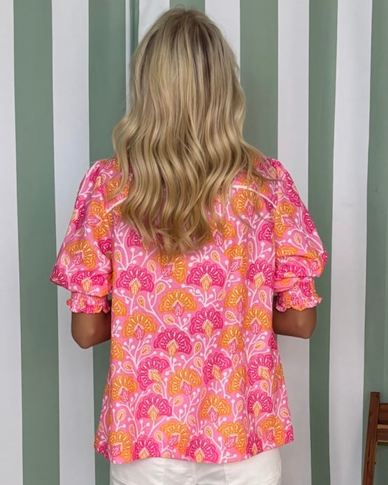Bright Moments Pink Mix Floral Smocked Top-Shop-Womens-Boutique-Clothing