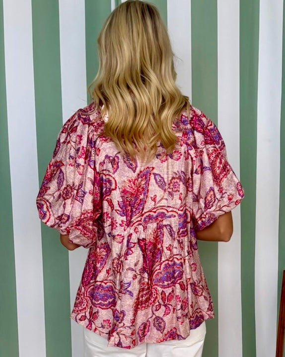 Dreams Unfolding Pink Mix Floral Paisley Top-Shop-Womens-Boutique-Clothing