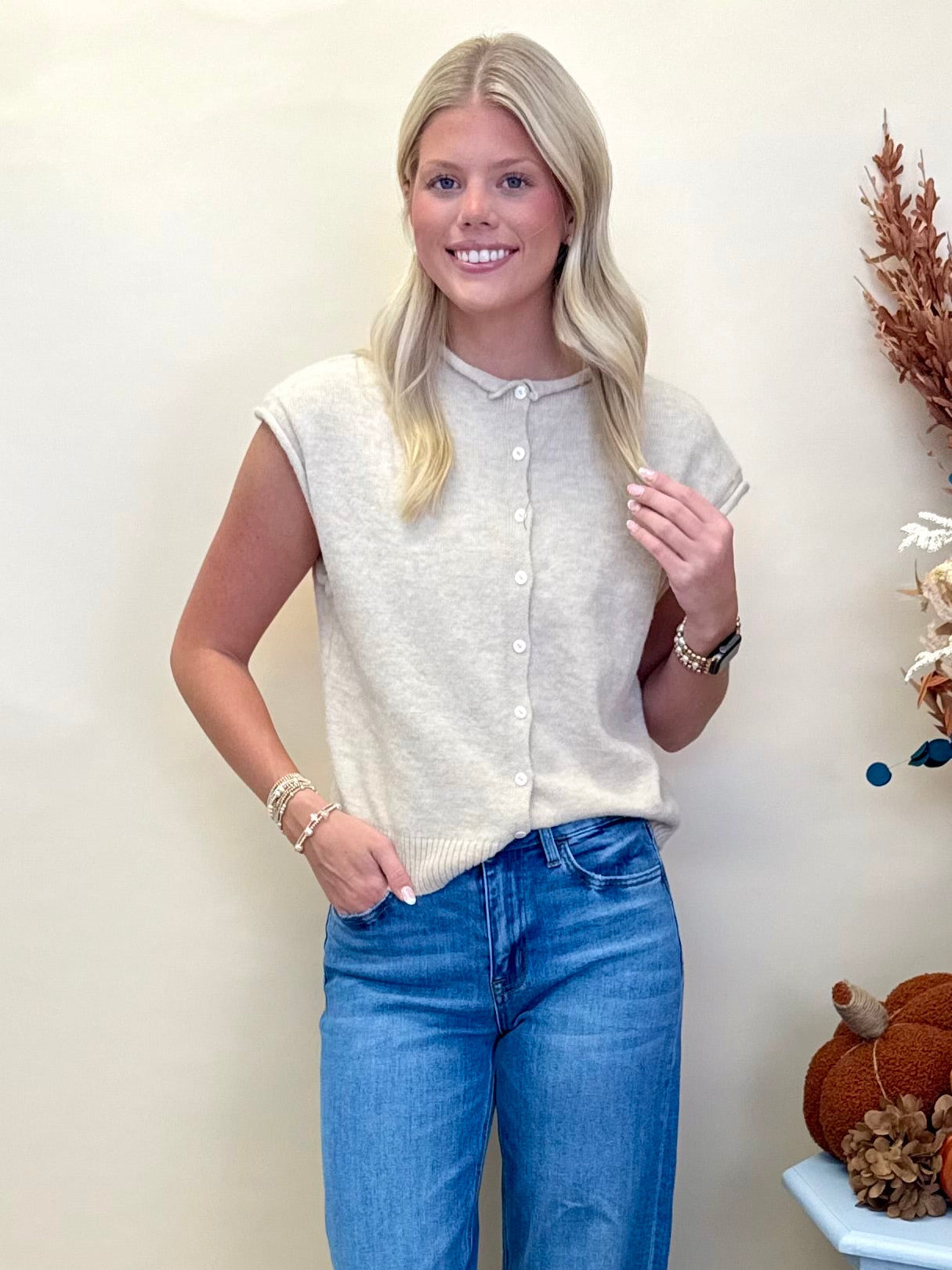 Cottage Bloom Natural Sweater Vest-Shop-Womens-Boutique-Clothing