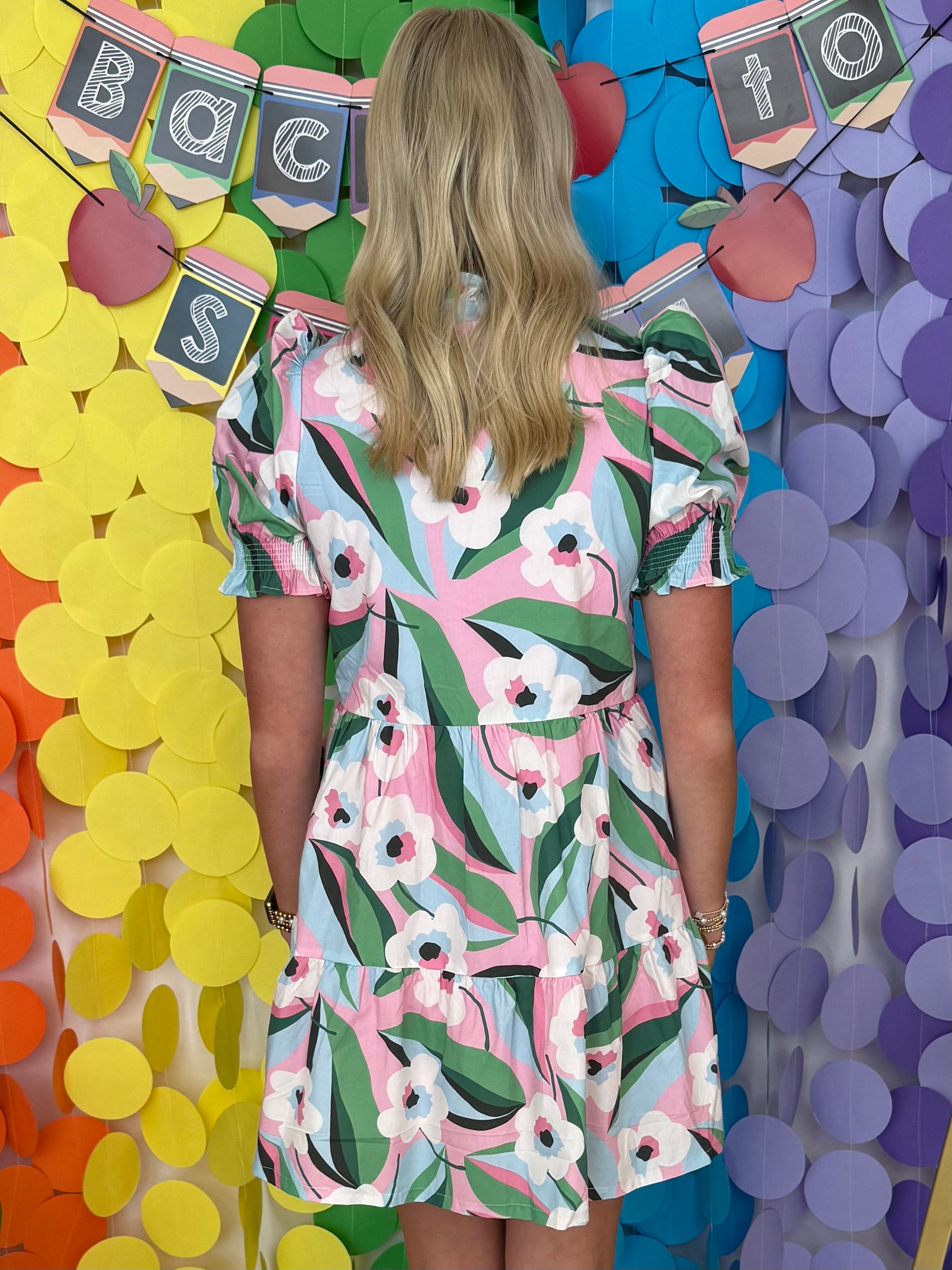 Delicate Blooms Multi Floral Puff Sleeve Dress-Shop-Womens-Boutique-Clothing