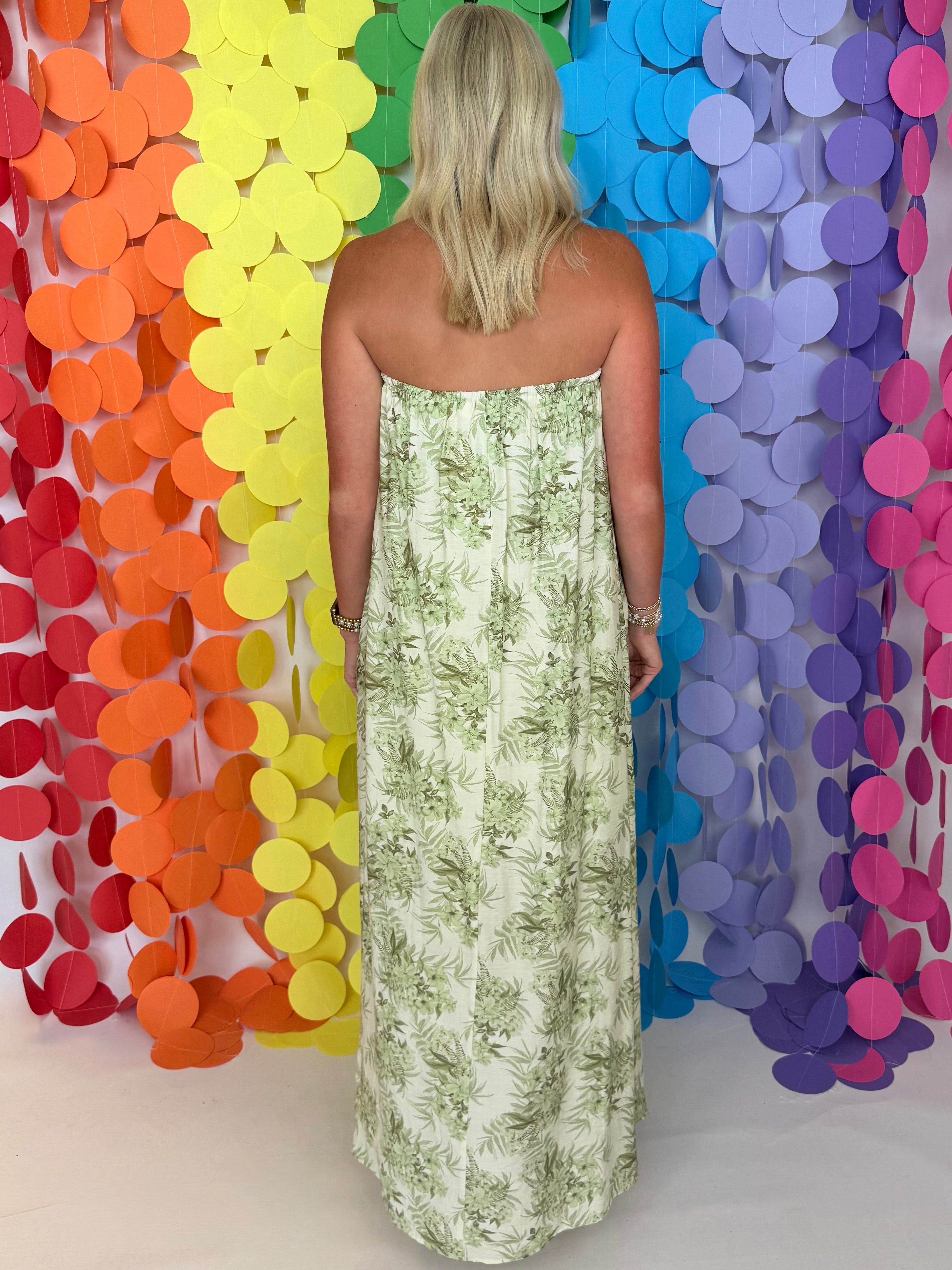 Unforgettable Entrance Ecru Olive Botanical Strapless Dress-Shop-Womens-Boutique-Clothing