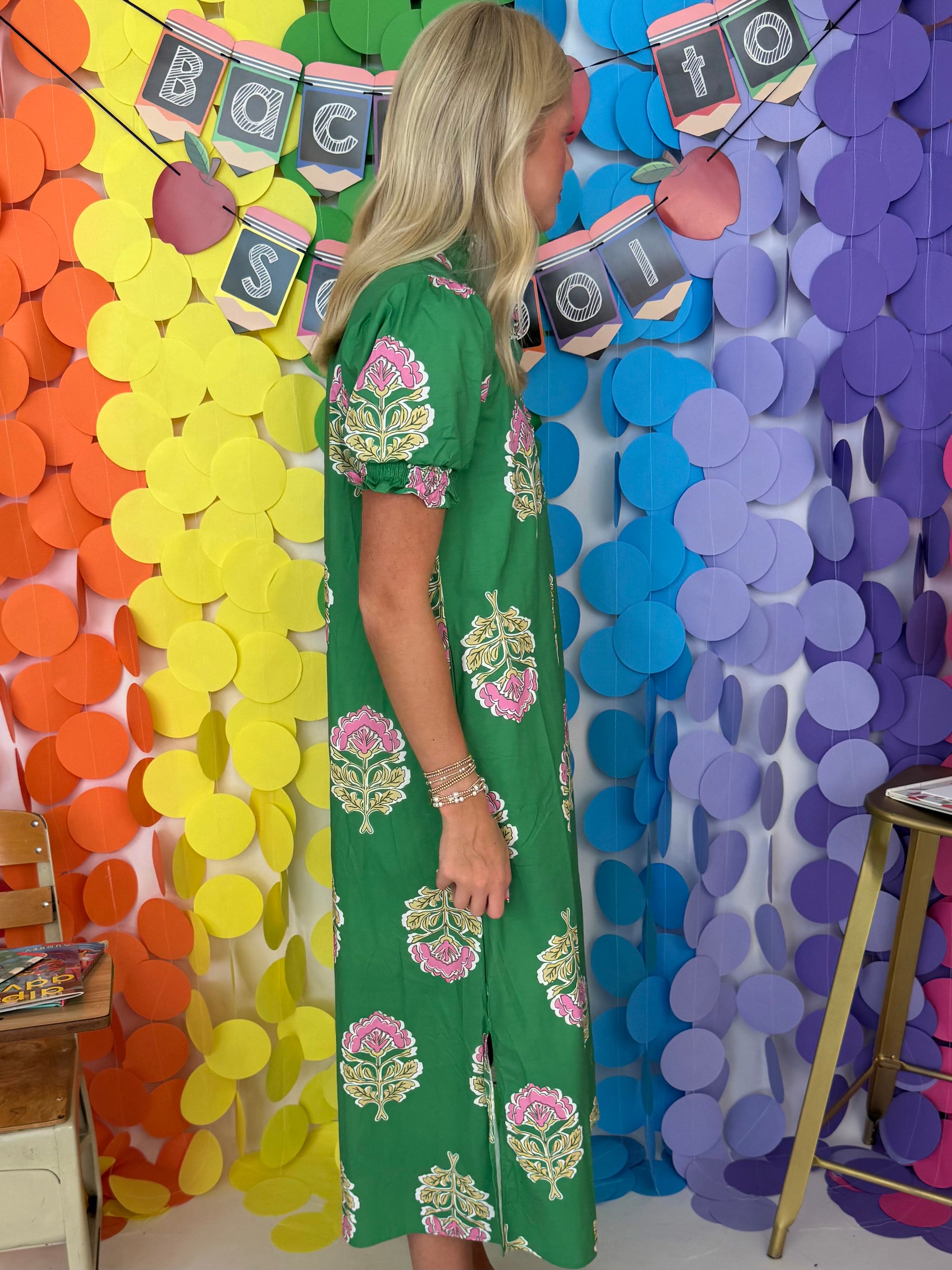 Give You Joy Green Floral Ruffle Button Up Dress-Shop-Womens-Boutique-Clothing
