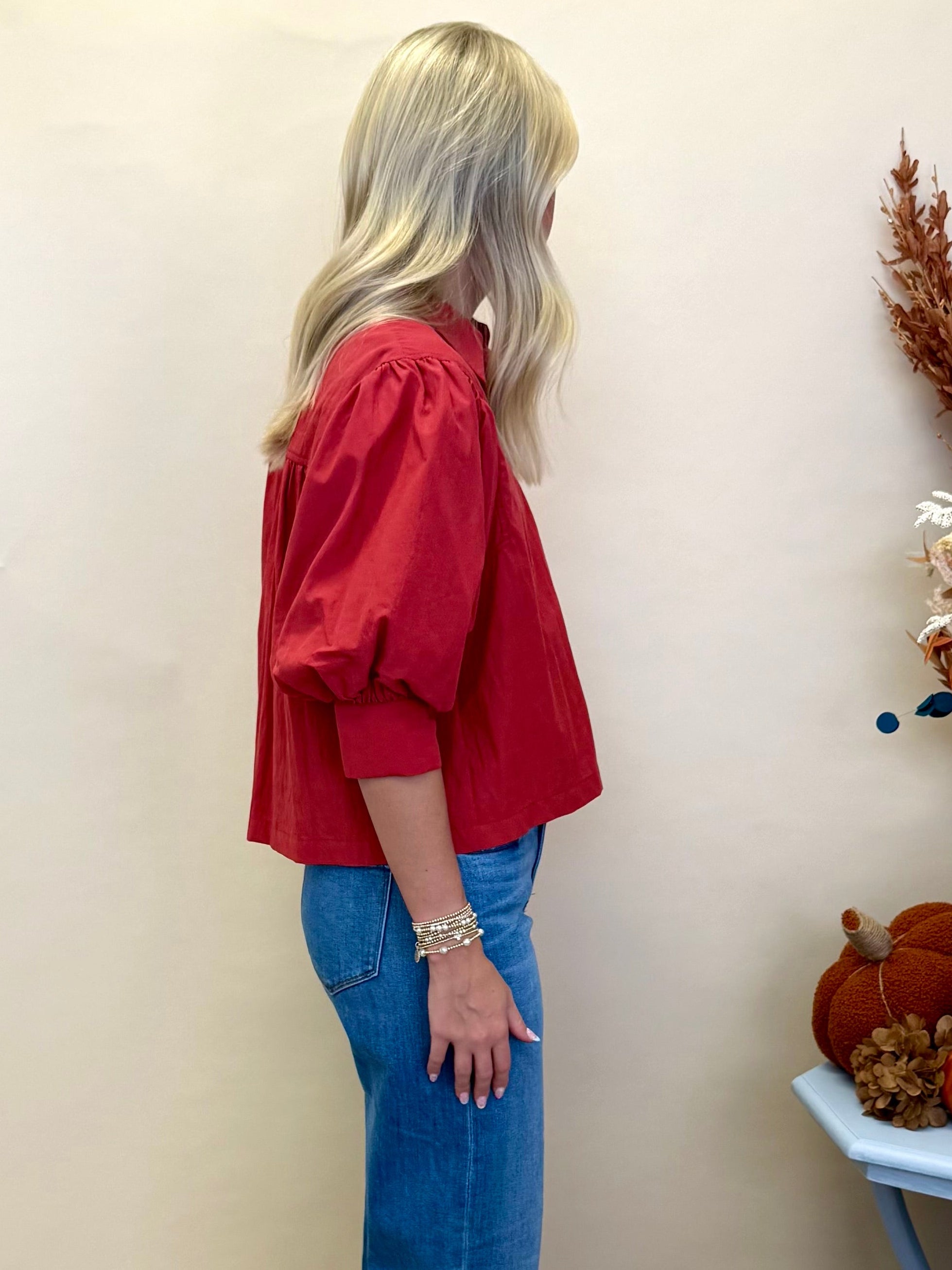 Sweet Intentions Tomato Button Down Top-Shop-Womens-Boutique-Clothing