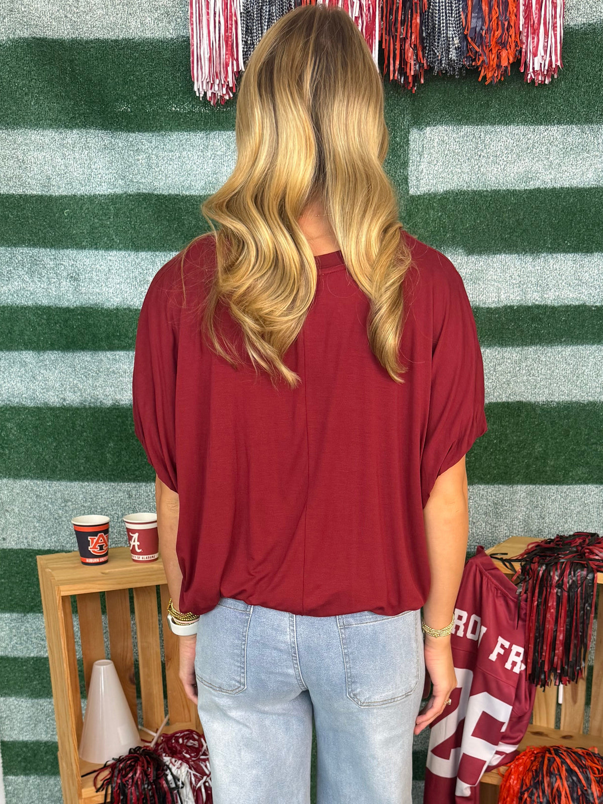 Best Dressed Wine Bamboo Bubble Sleeve Hem Knit Top-Shop-Womens-Boutique-Clothing