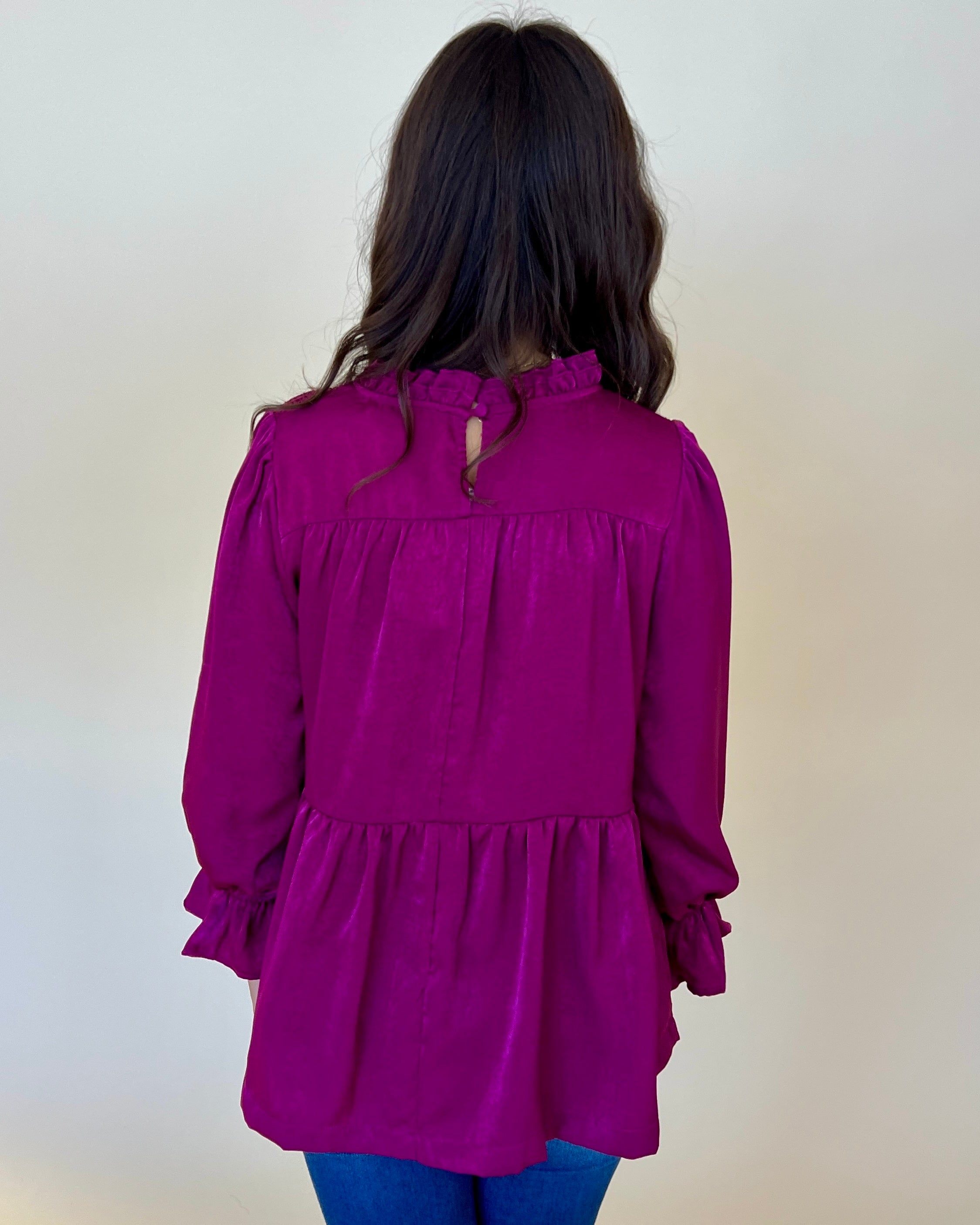 With Me Plum Satin Smocked Top-Shop-Womens-Boutique-Clothing