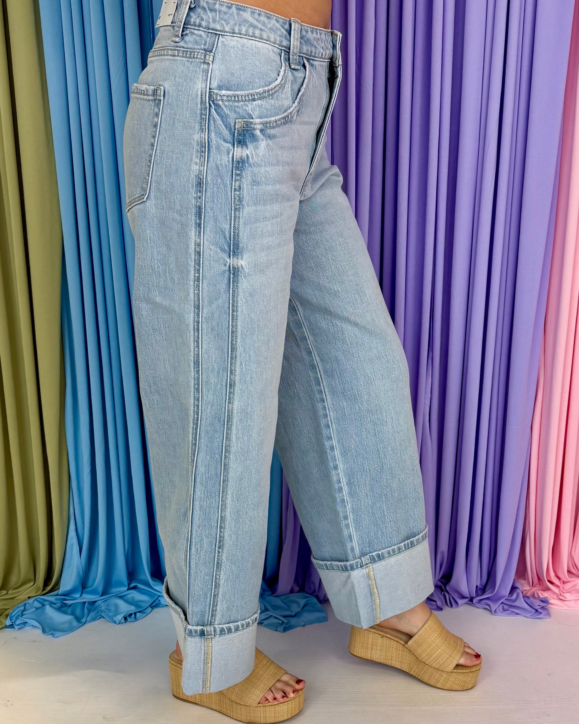 All Strides Cuffed Baggy Wide Leg Jeans-Shop-Womens-Boutique-Clothing