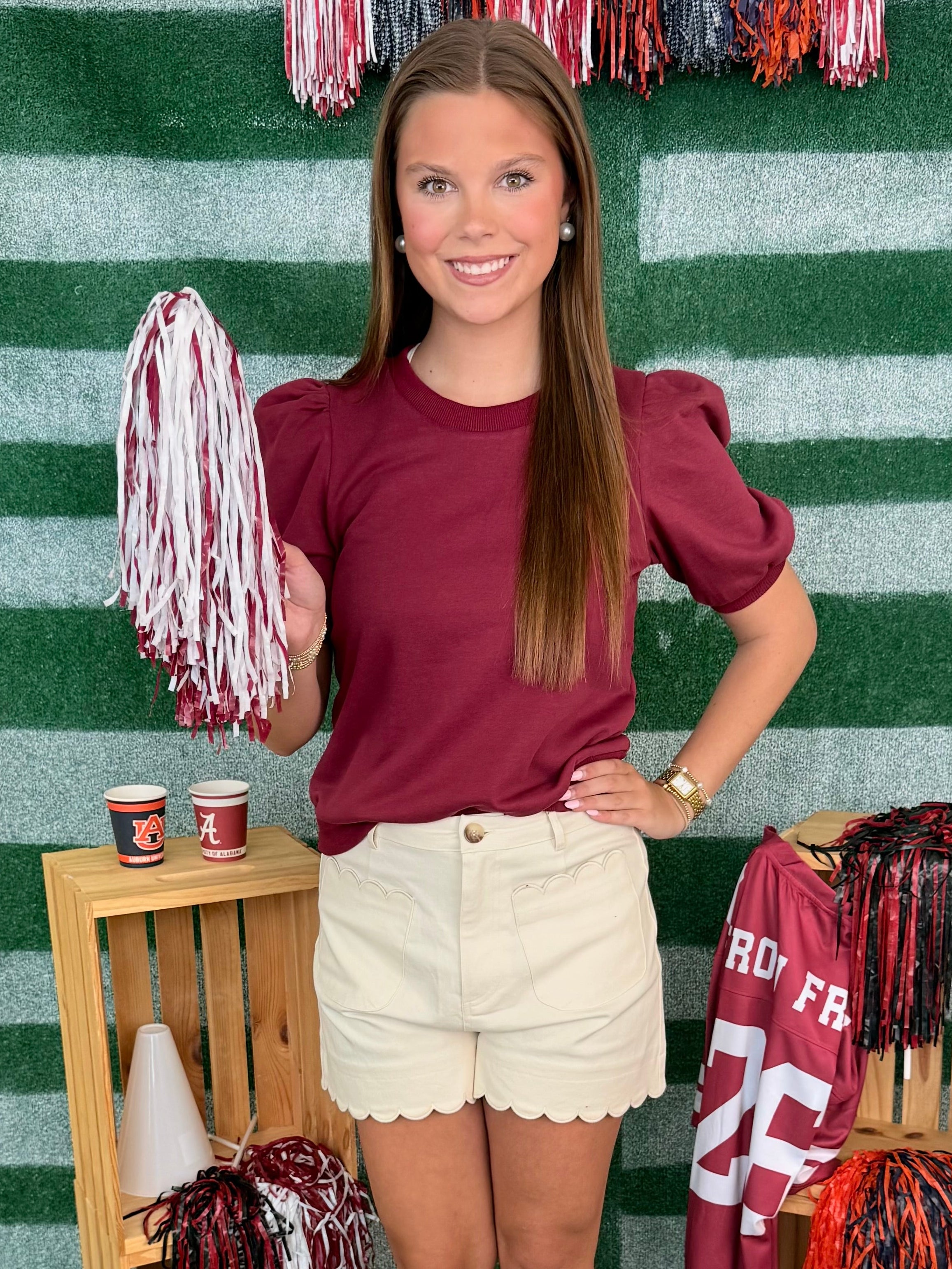 Under the Lights Crimson Short Puff Sleeve Knit Top-Shop-Womens-Boutique-Clothing