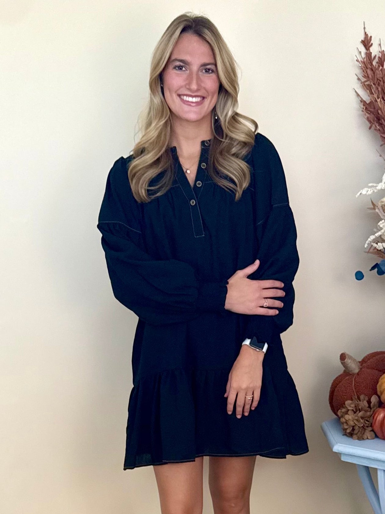 Everyday Must Black Solid V-Neck Dress-Shop-Womens-Boutique-Clothing