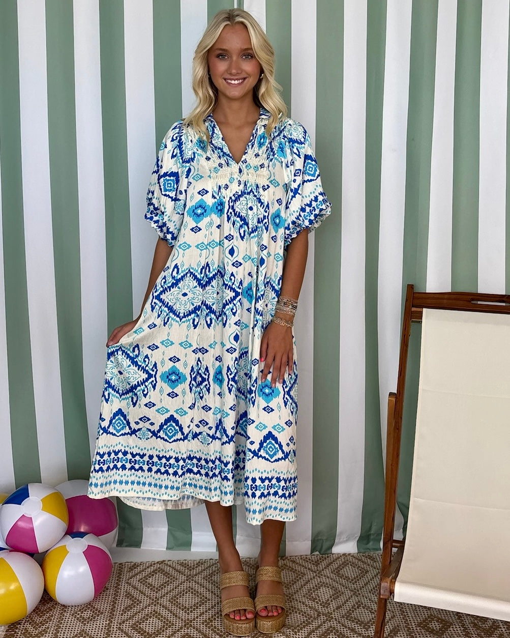 Last Call Blue Mix Abstract Midi Dress-Shop-Womens-Boutique-Clothing