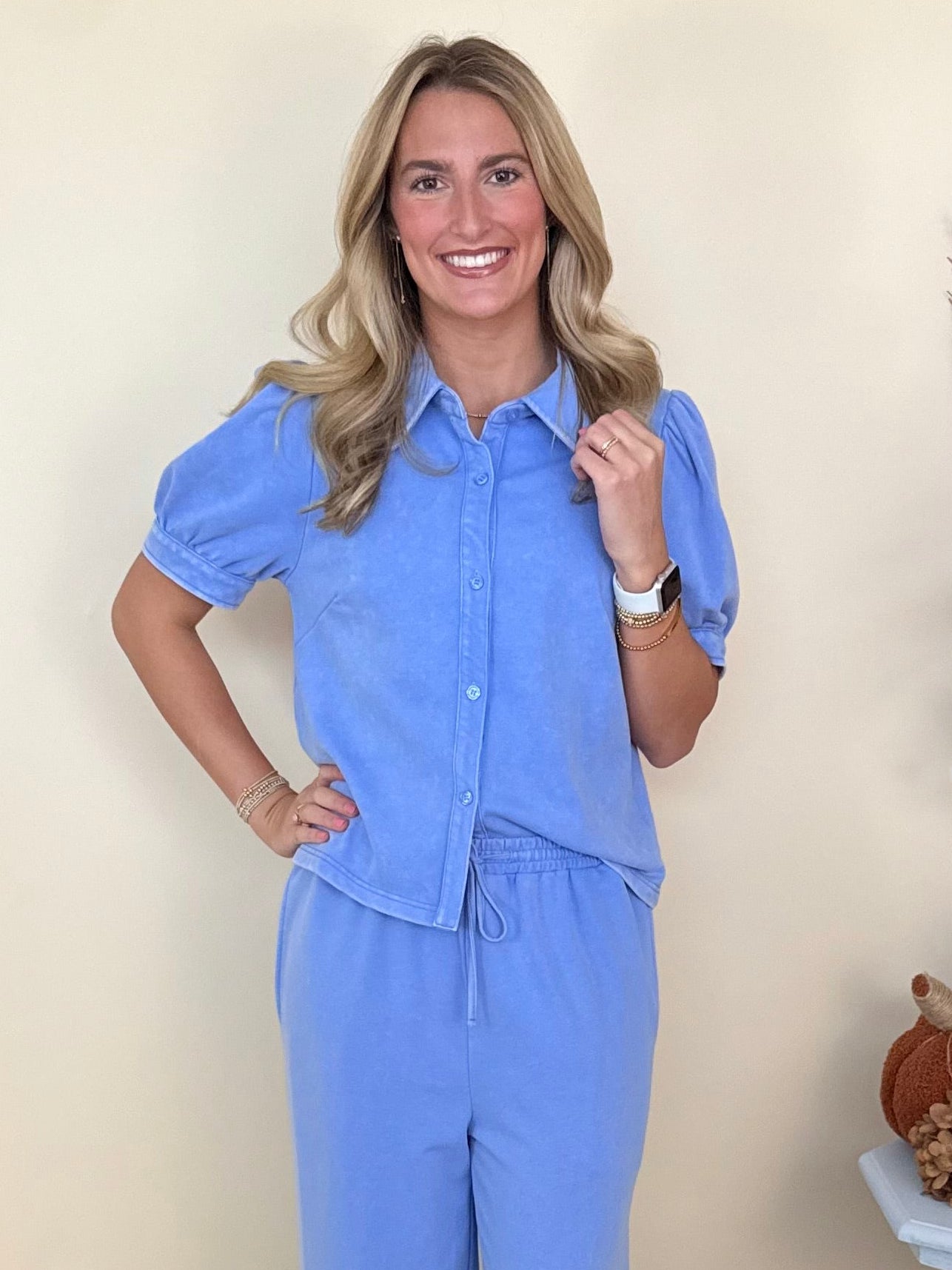On The Daily Blue Collared Button Down Top-Shop-Womens-Boutique-Clothing