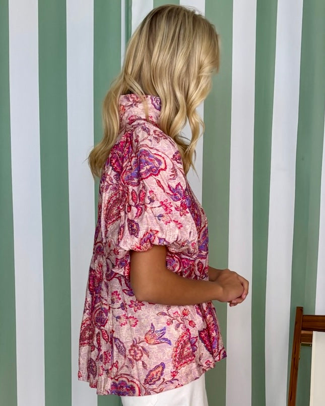 Dreams Unfolding Pink Mix Floral Paisley Top-Shop-Womens-Boutique-Clothing