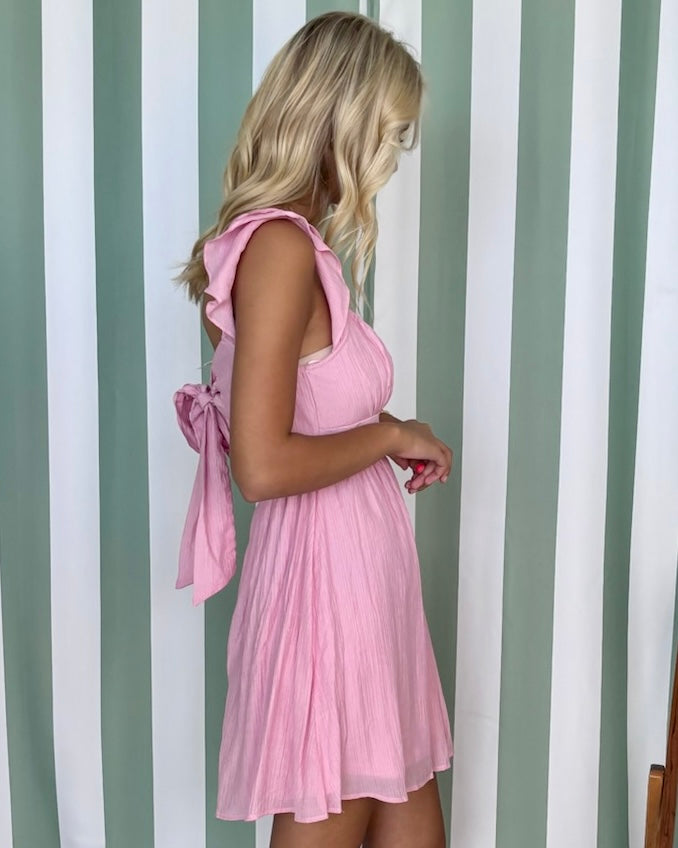 Glancing Looks Pink Ruffle Tie Dress-Shop-Womens-Boutique-Clothing