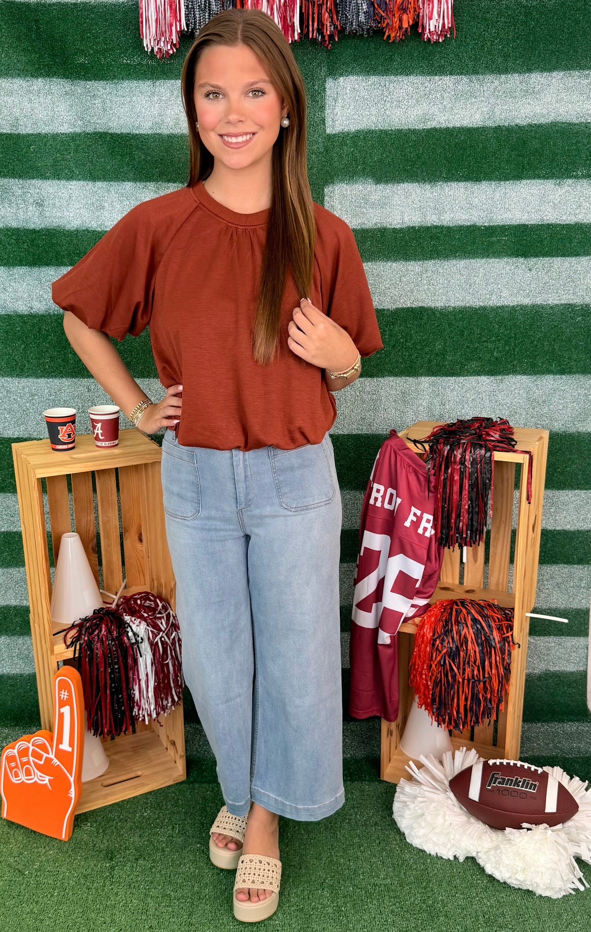 Bonfire Nights Rust Short Sleeve Bubble Top-Shop-Womens-Boutique-Clothing