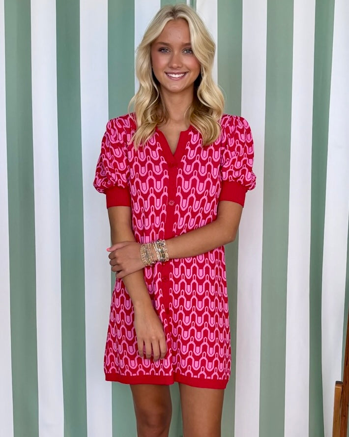 Where To Go Red Pattern Knit Dress-Shop-Womens-Boutique-Clothing