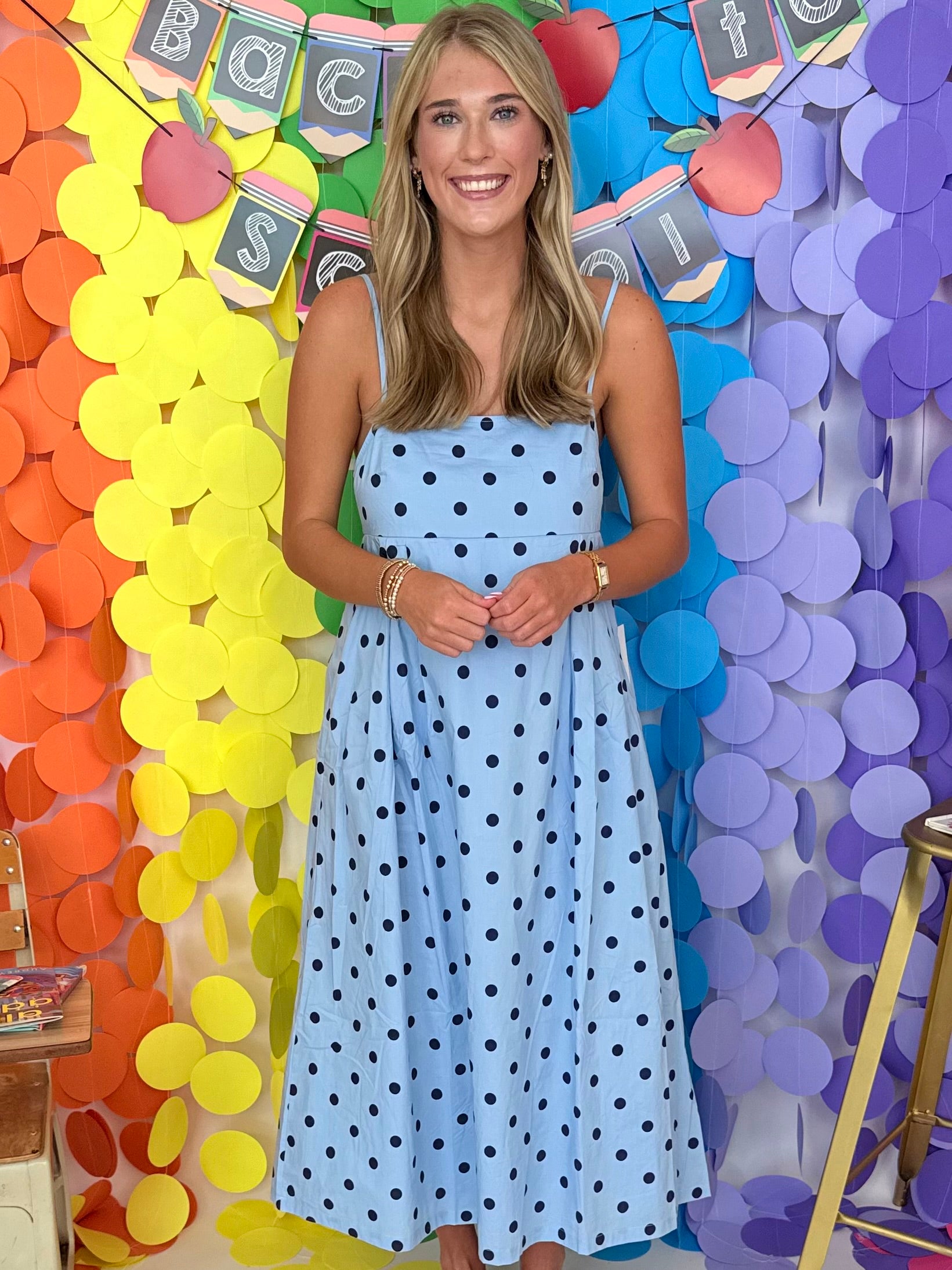 See the Light Blue Polka Dot Midi Dress-Shop-Womens-Boutique-Clothing