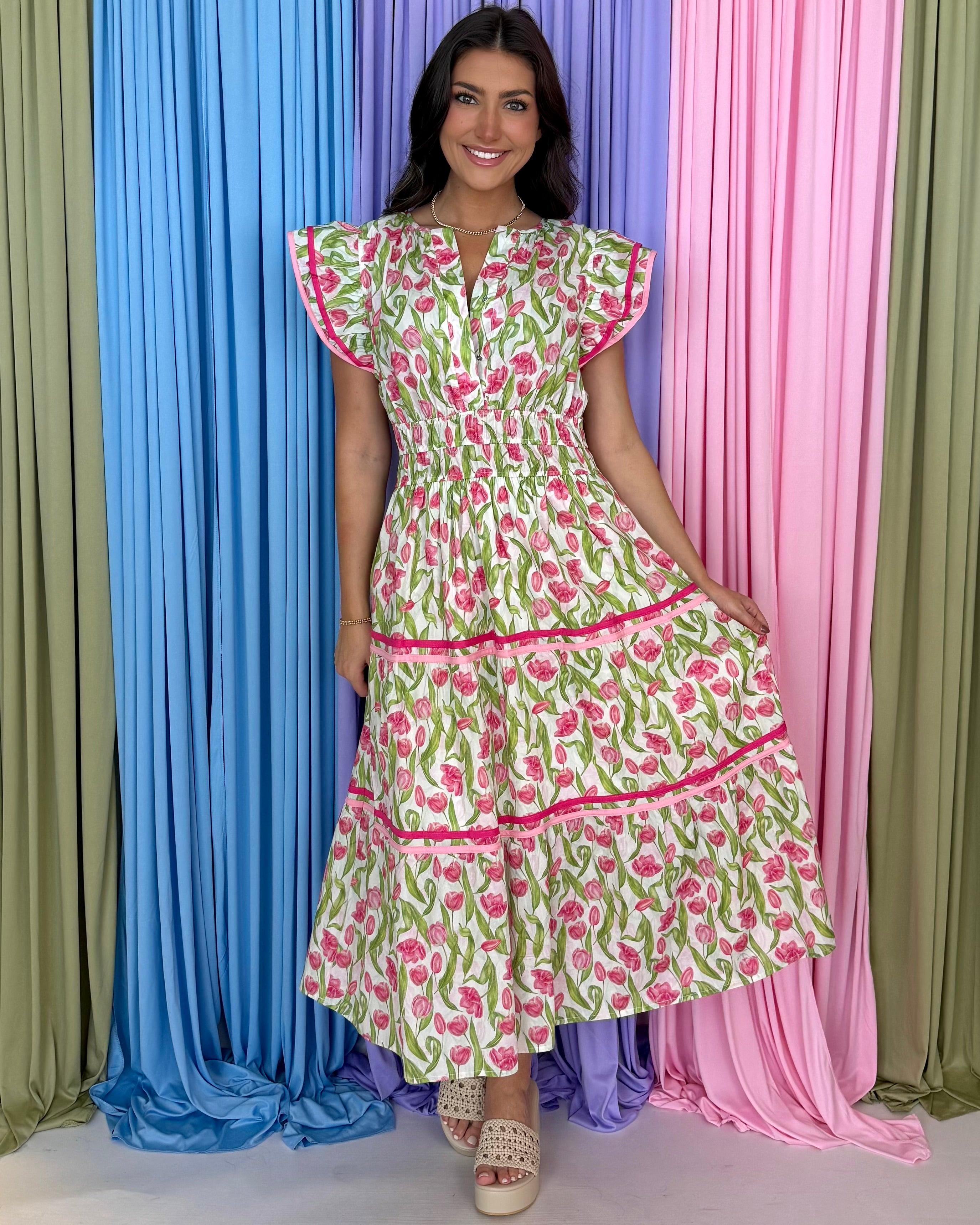 Pretty Energy Pink Floral Midi Dress-Shop-Womens-Boutique-Clothing