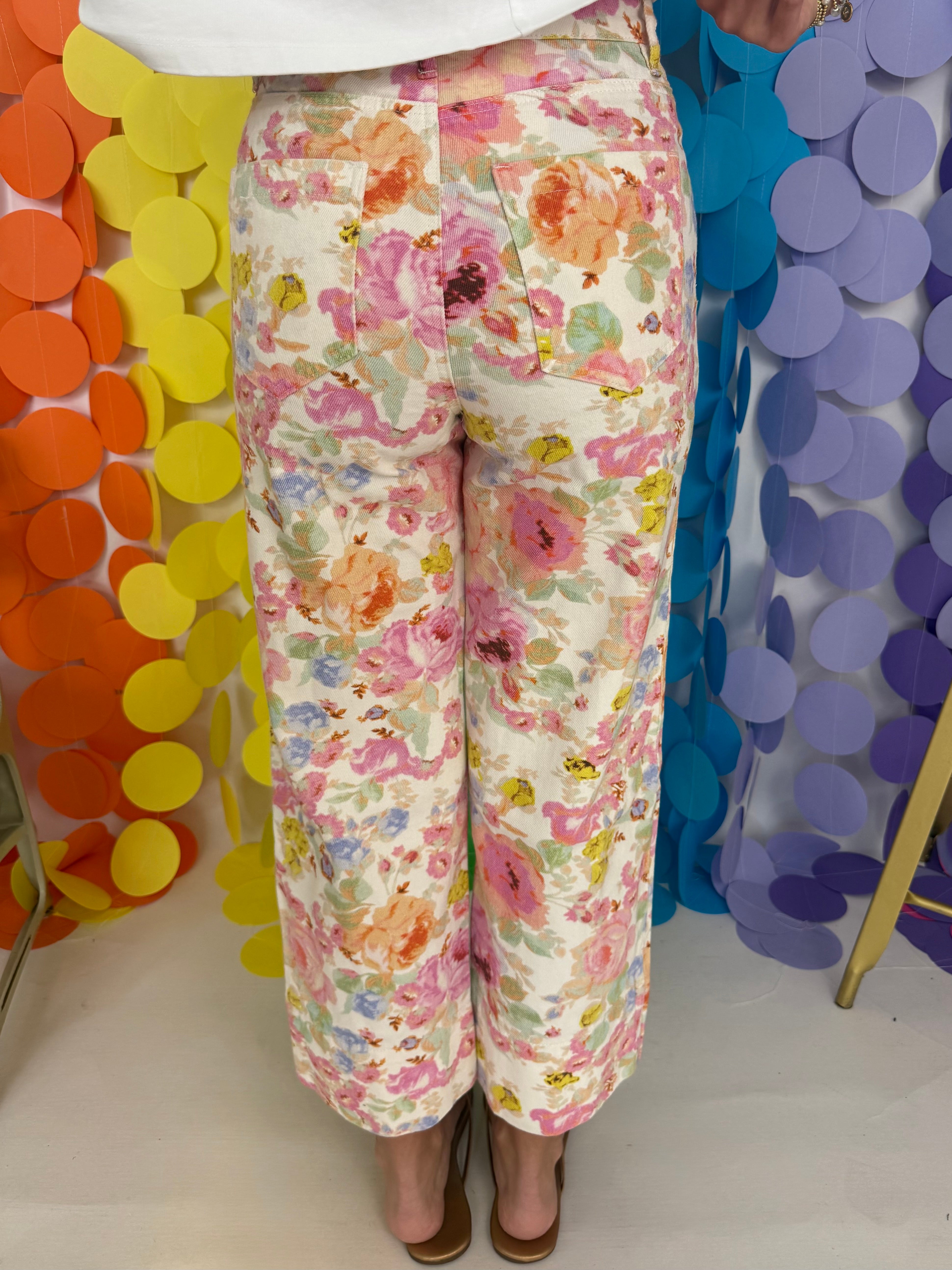 Brunch Time Multi Floral Wide Leg Pants-Shop-Womens-Boutique-Clothing