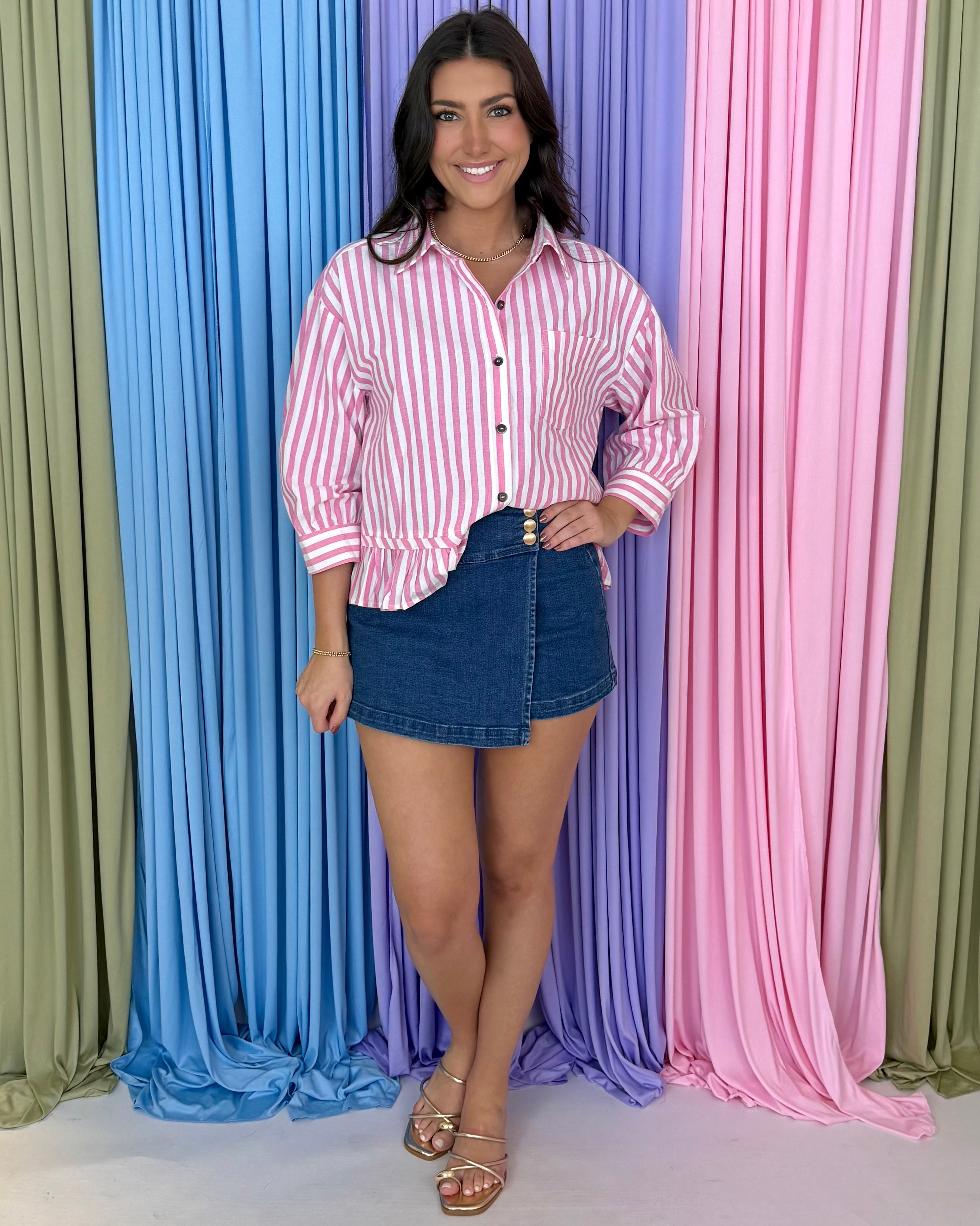 In Bloom Bubble Gum Striped Pleated Top-Shop-Womens-Boutique-Clothing