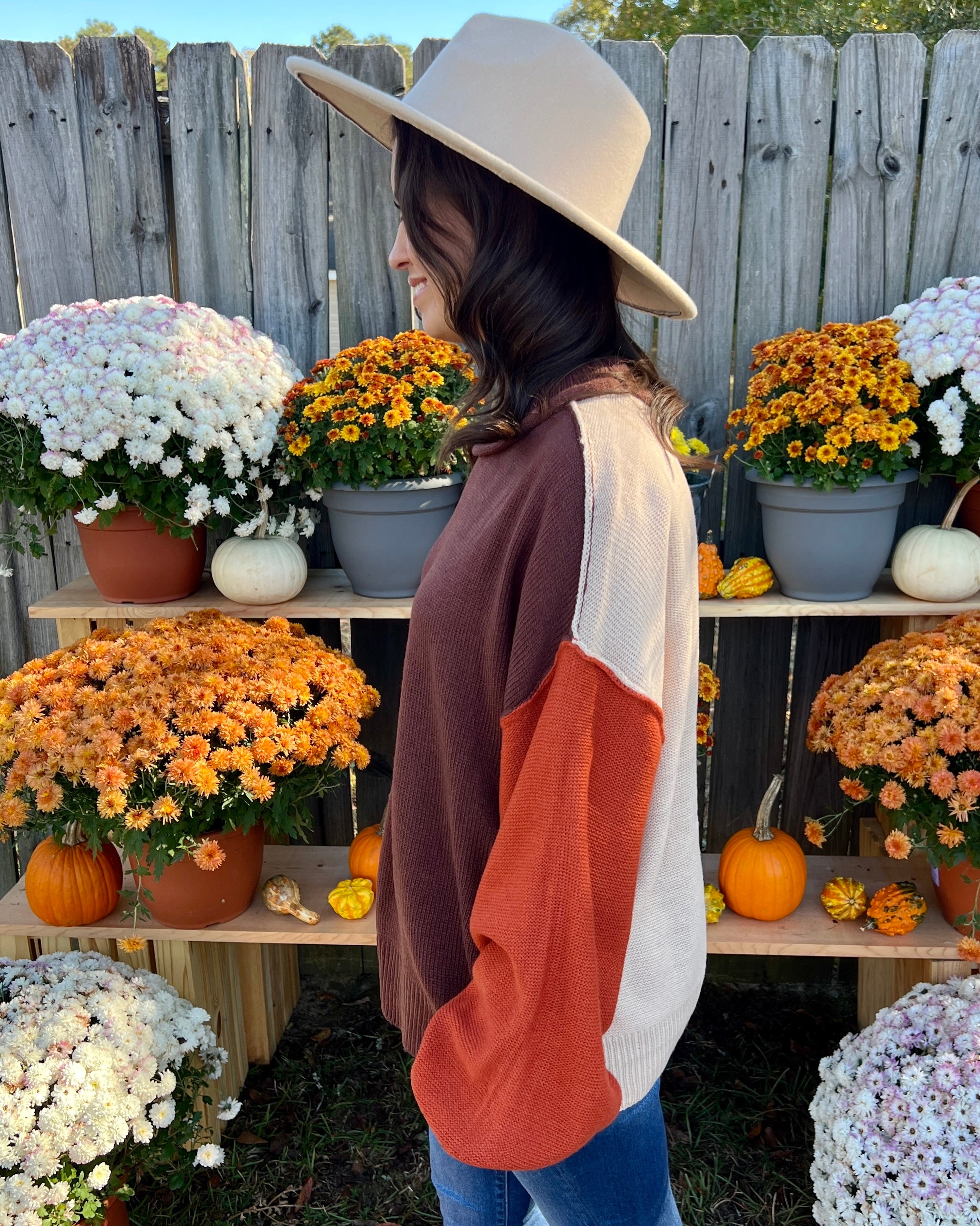 Go With It Brown Color Block Sweater-Shop-Womens-Boutique-Clothing