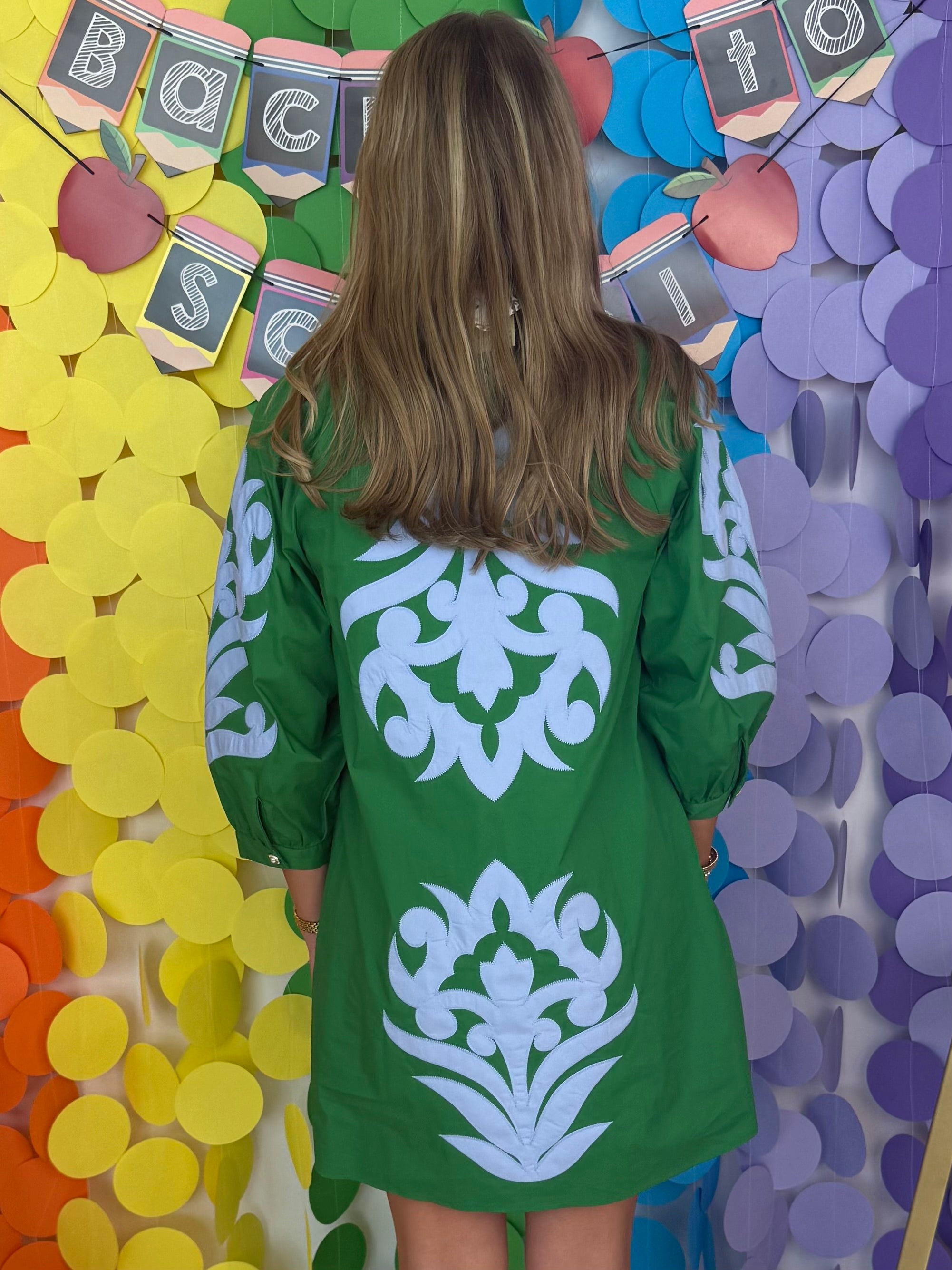 Well Defined Kelly Green Floral Applique Dress-Shop-Womens-Boutique-Clothing