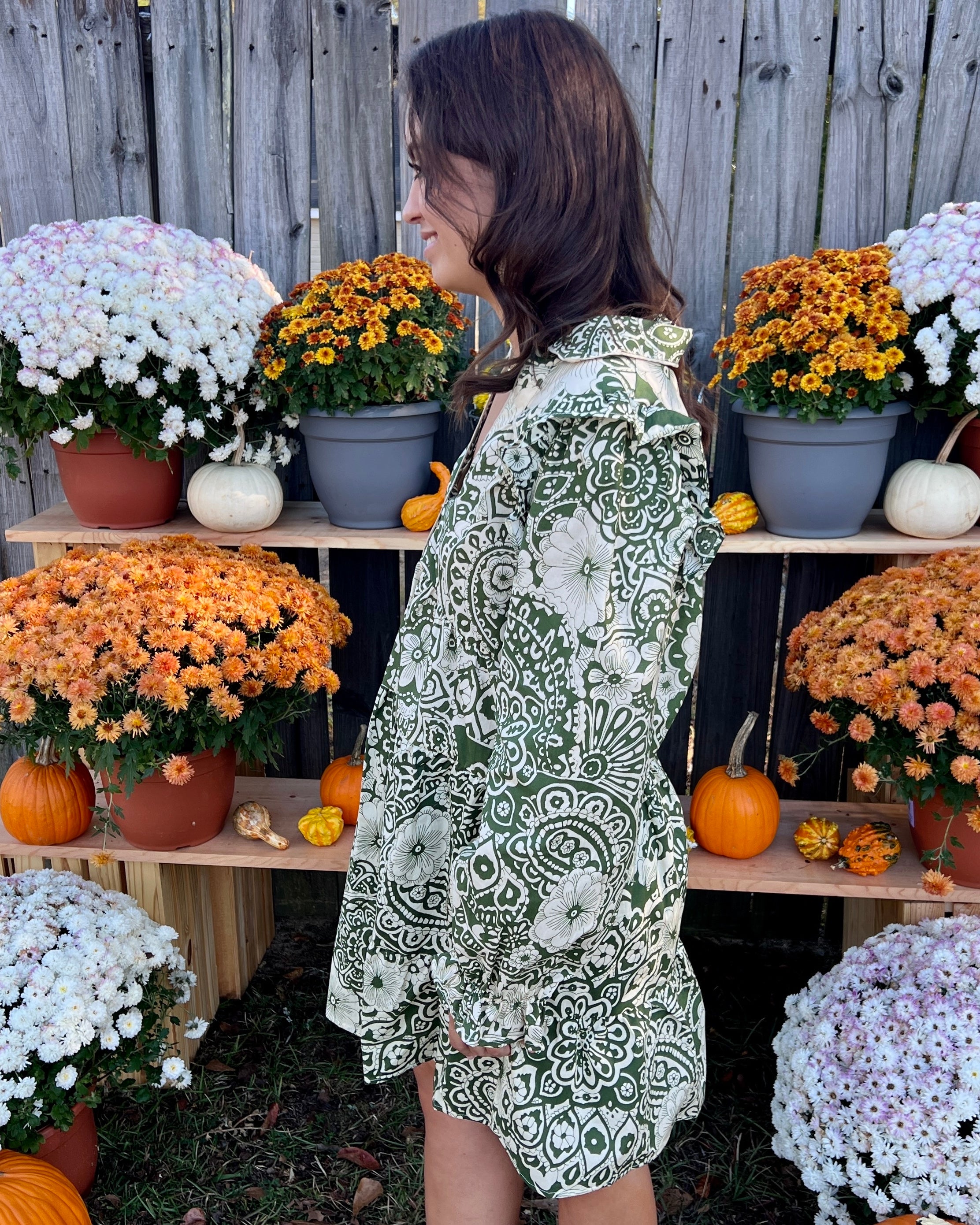 Crisp Breeze Olive Mix Floral Poplin Dress-Shop-Womens-Boutique-Clothing