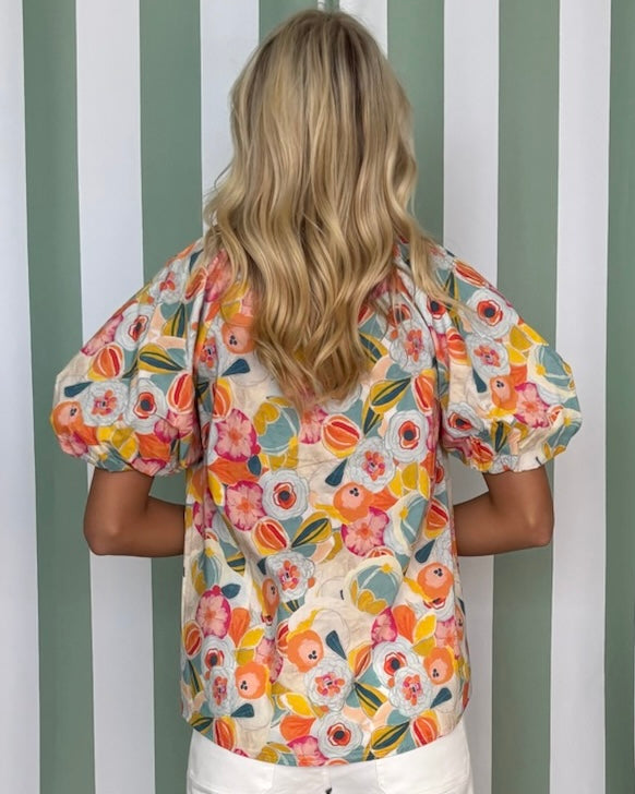 Treasured Times Yellow/Teal Floral Top-Shop-Womens-Boutique-Clothing