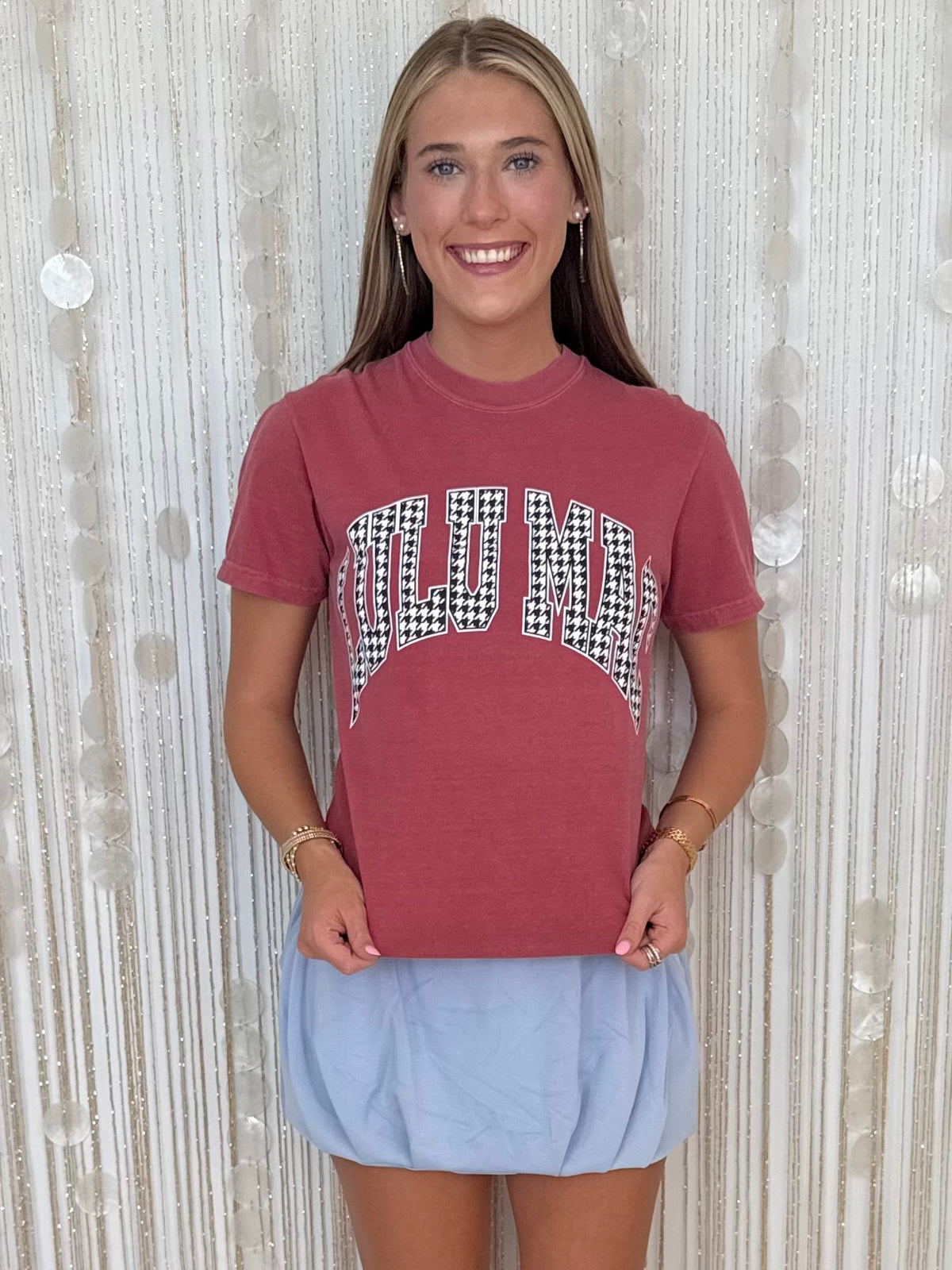 LULU MAC Crimson Houndstooth Tee-Shop-Womens-Boutique-Clothing