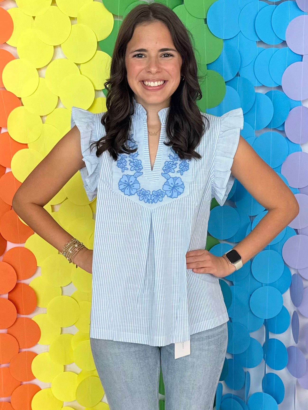 Sunny Side Blue Striped Applique Top-Shop-Womens-Boutique-Clothing