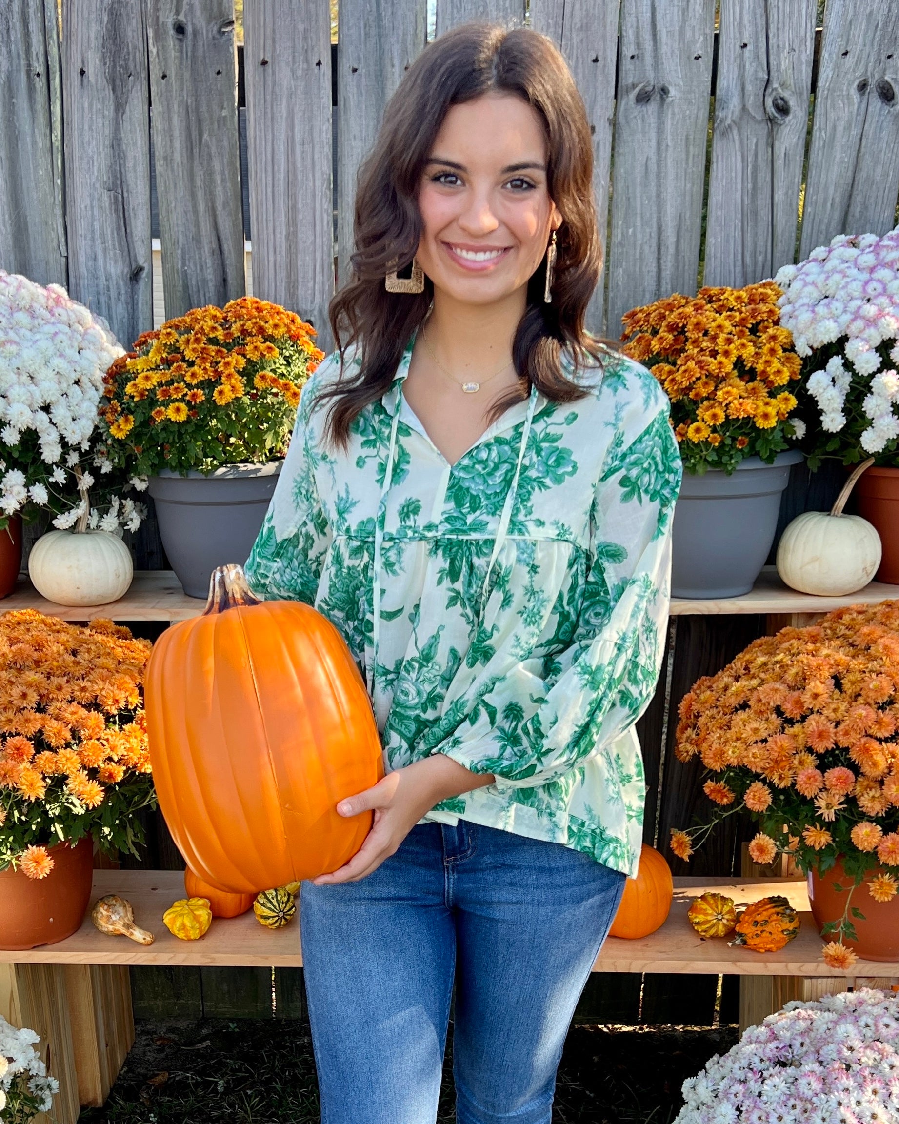 All The Good Ivory Green Floral Babydoll Top-Shop-Womens-Boutique-Clothing