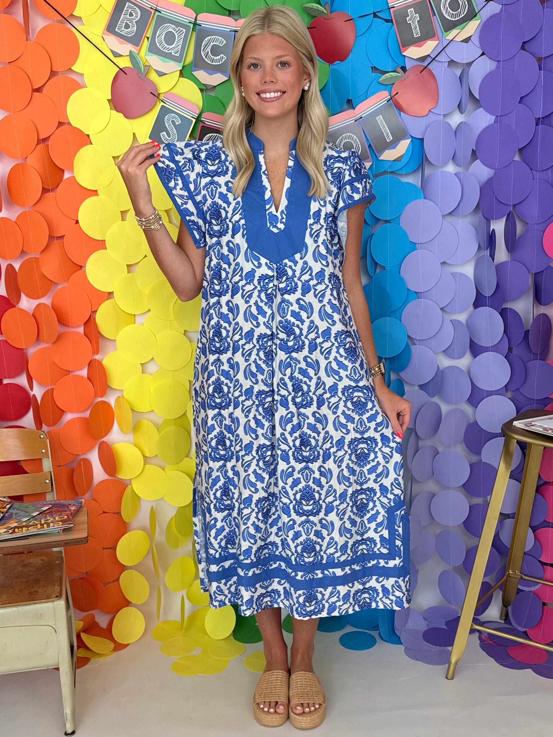 Easy Feel Blue Abstract Two Tone Midi Dress-Shop-Womens-Boutique-Clothing