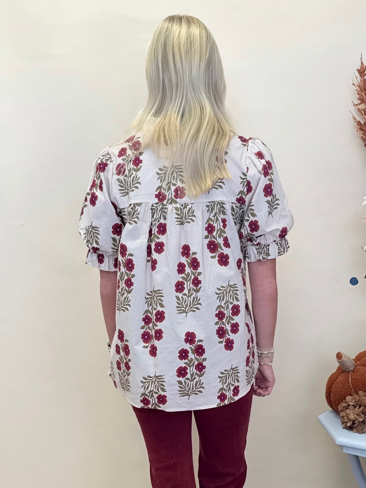 Sweetest Story Red Floral Deep V Neck Top-Shop-Womens-Boutique-Clothing