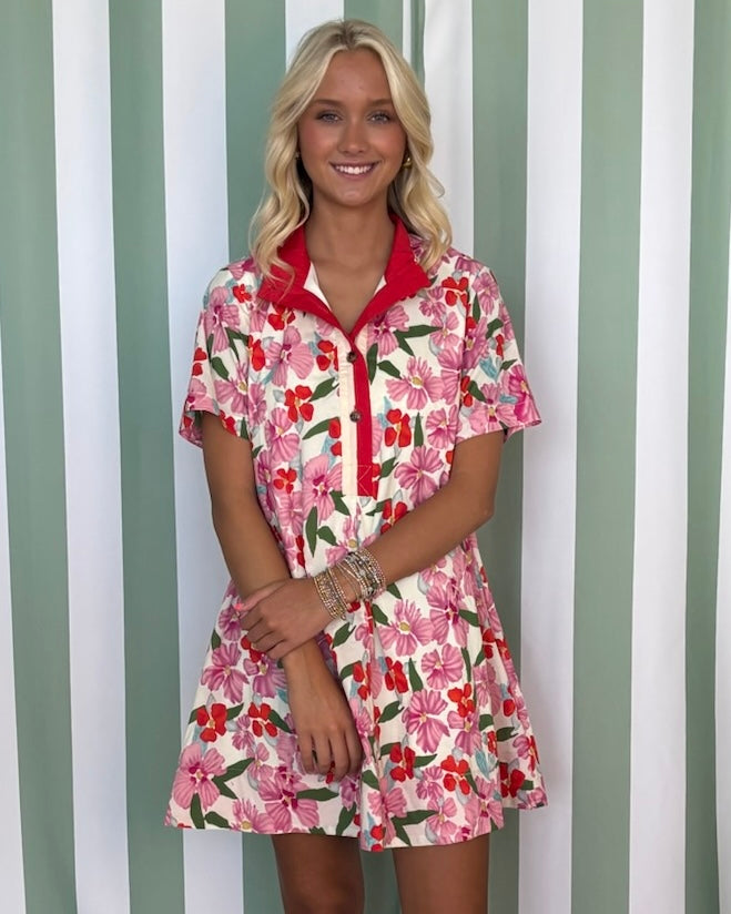 Sunbeam Stroll Red Floral Ruffle Dress-Shop-Womens-Boutique-Clothing
