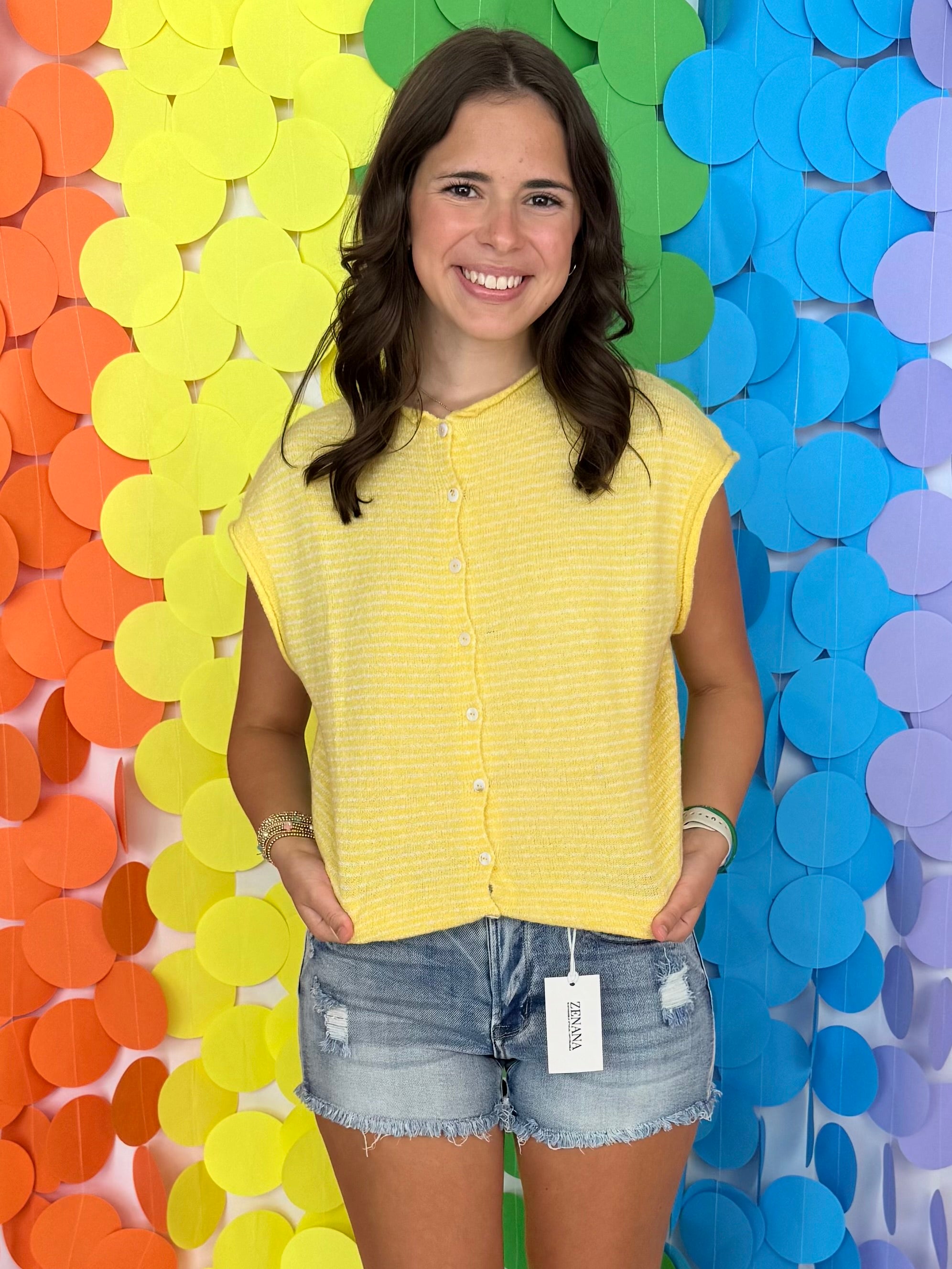 At the Ready Butter Striped Sweater Vest-Shop-Womens-Boutique-Clothing