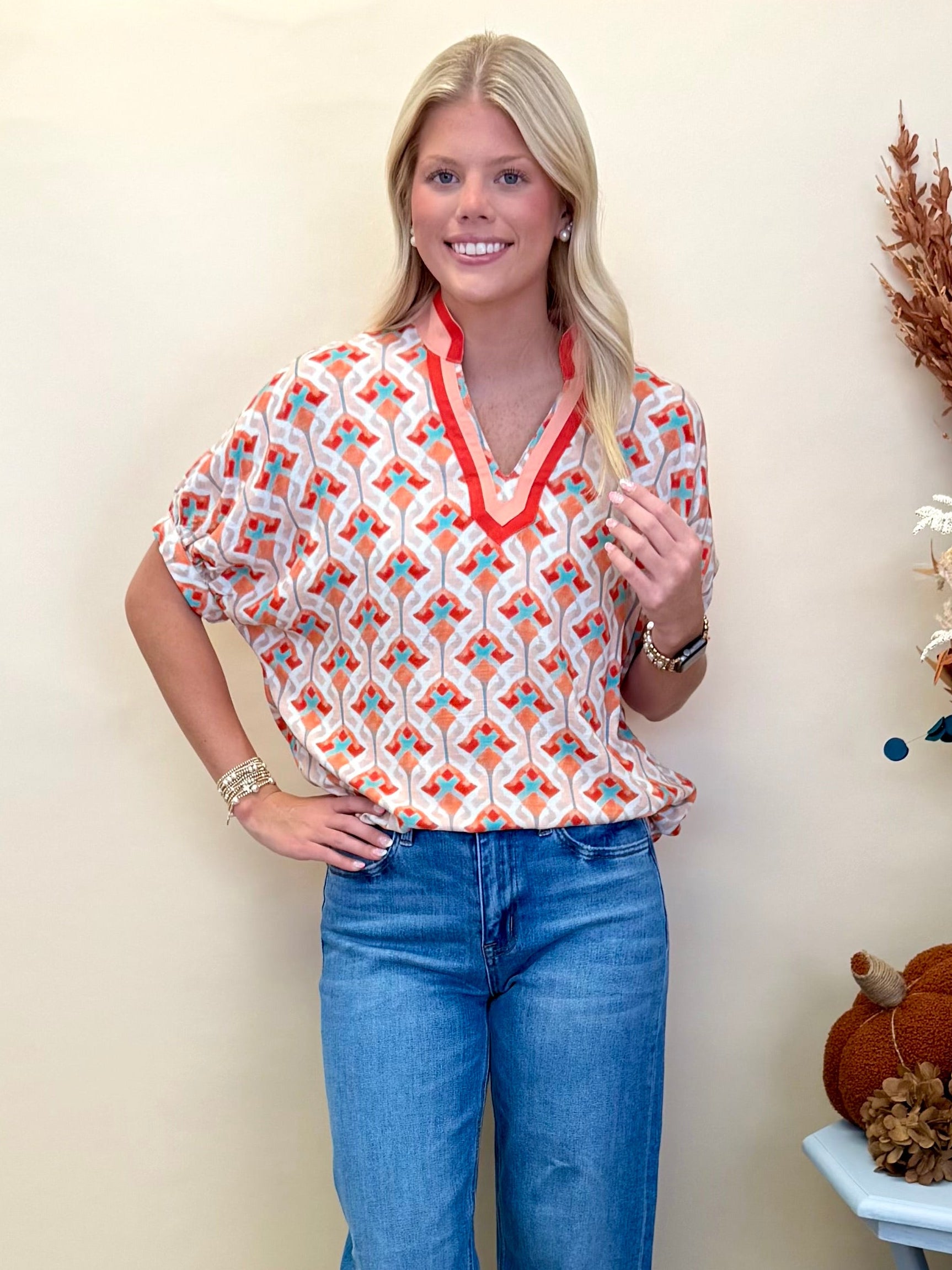 Hopelessly Yours Sunkist Mix Printed Dolman Top-Shop-Womens-Boutique-Clothing